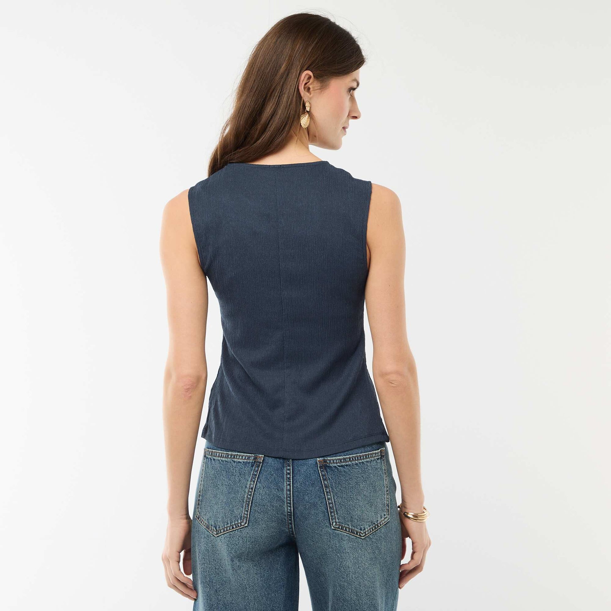 Débardeur avec ouverture par boutons dorés martelés BLEU