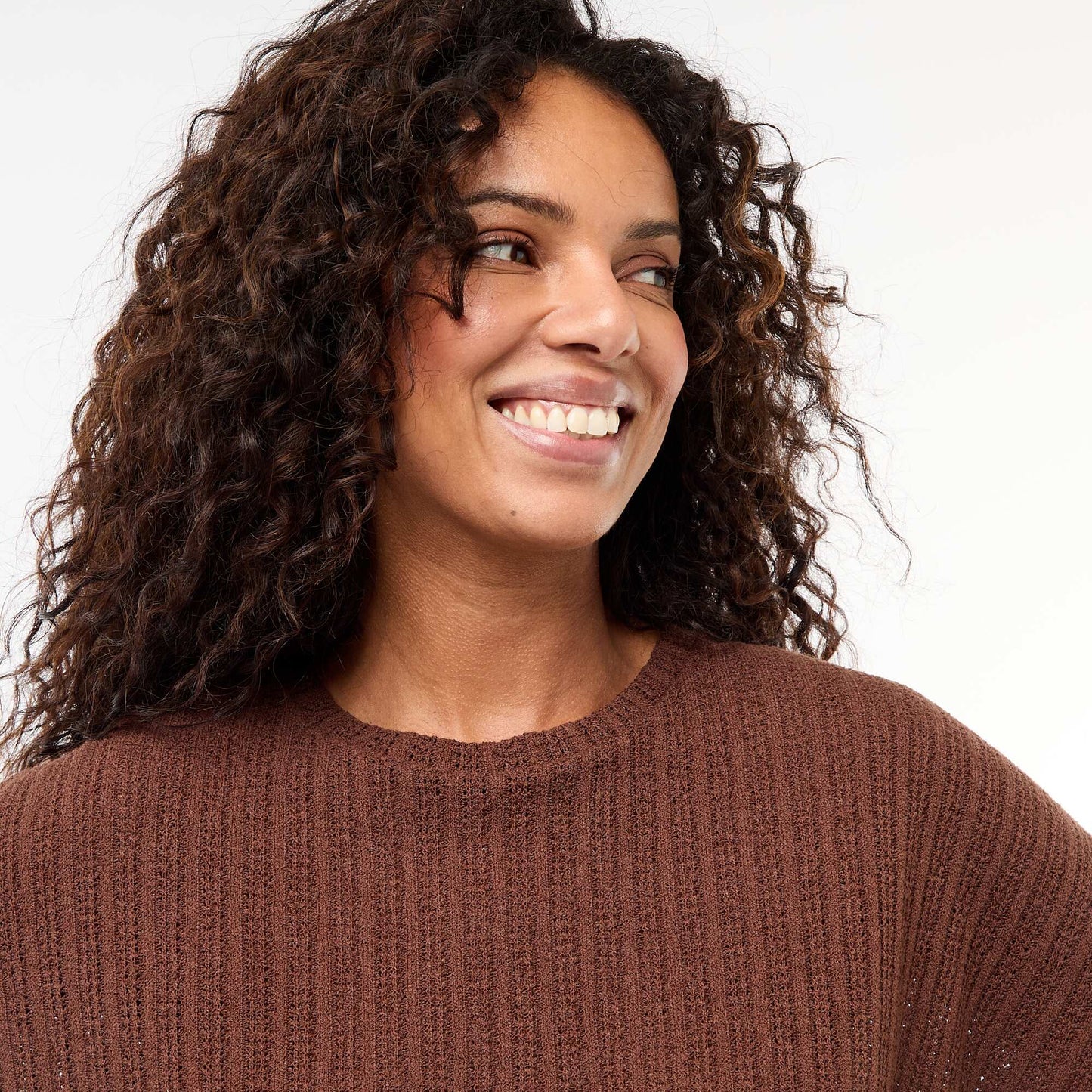 Pull en maille ajourée à manches courtes MARRON