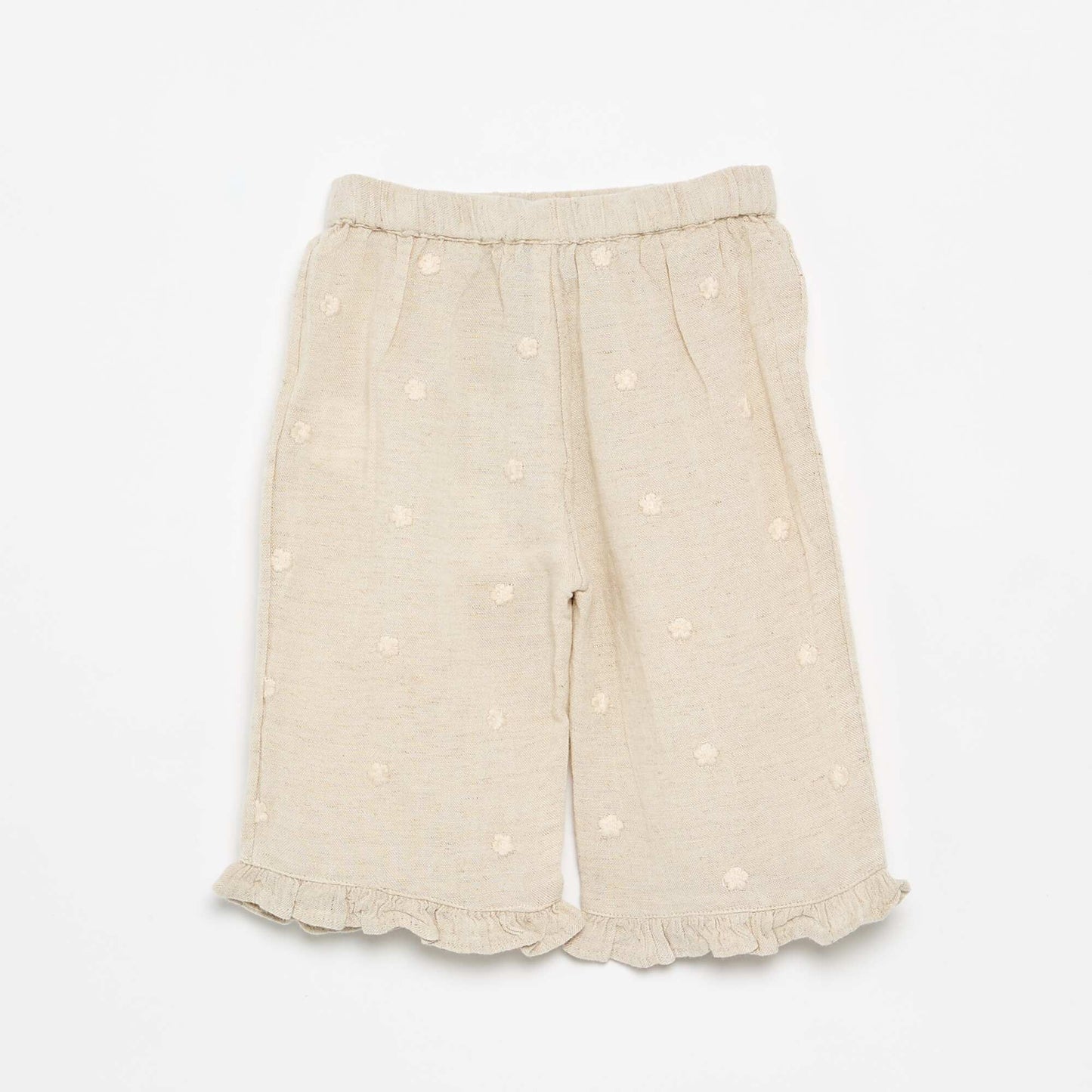 Pantalon avec broderies fleurs BEIGE