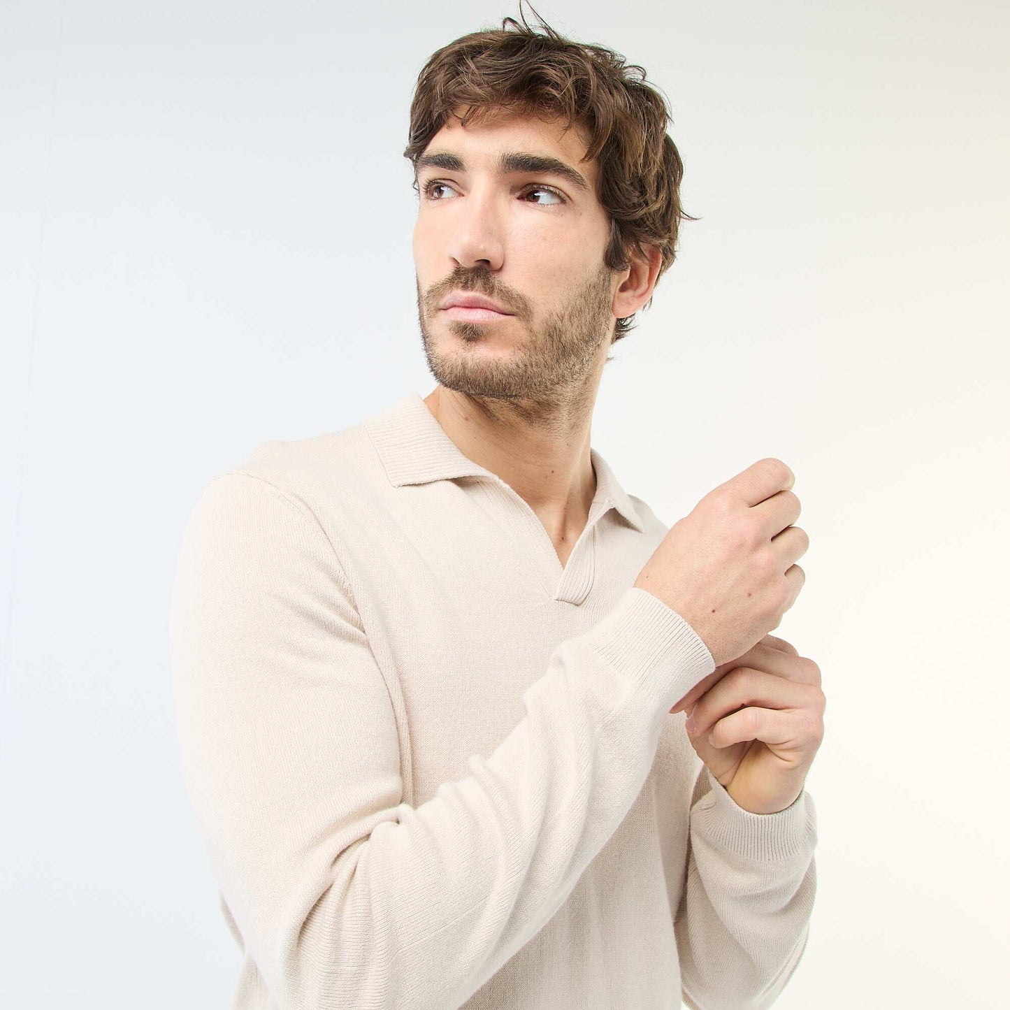 Pull col polo en maille GRIS