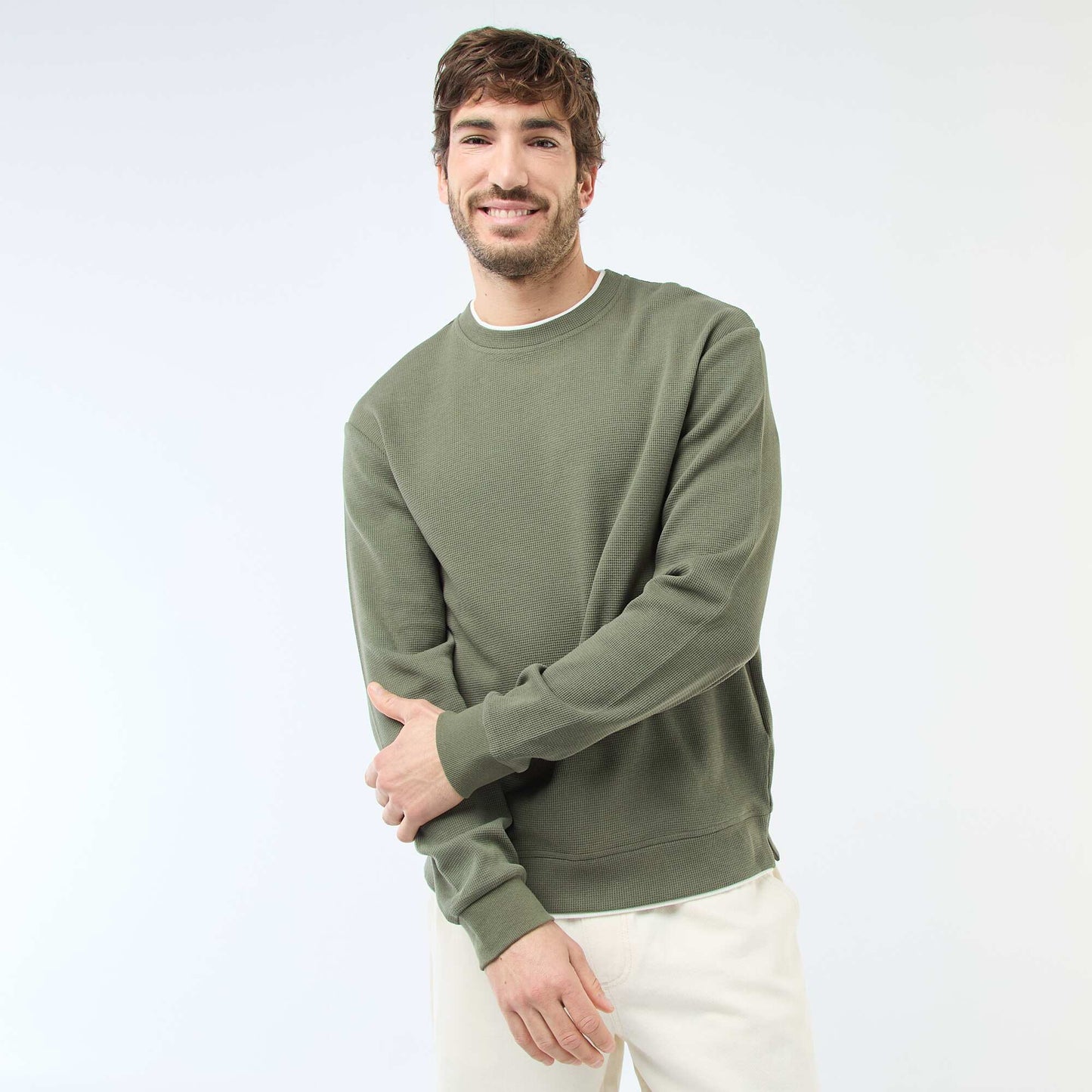Pull col rond nid d'abeille VERT