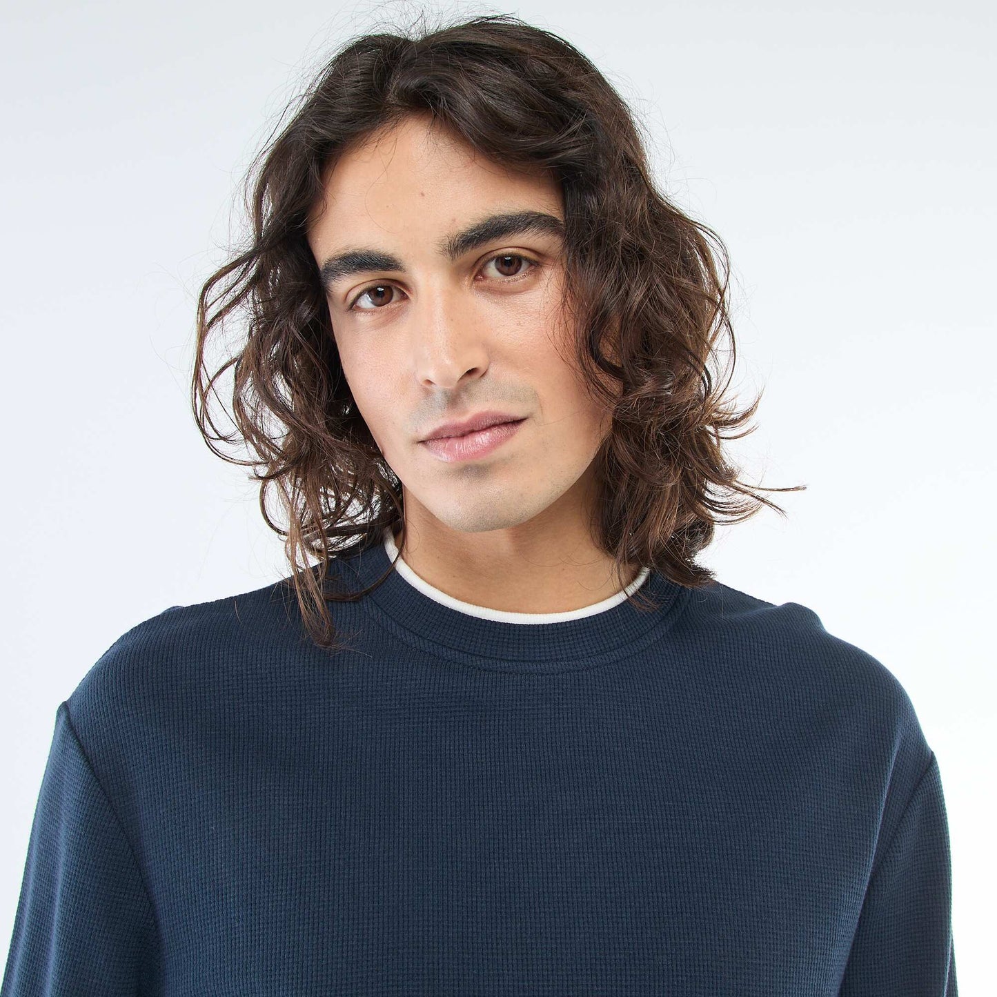 Pull col rond nid d'abeille BLEU