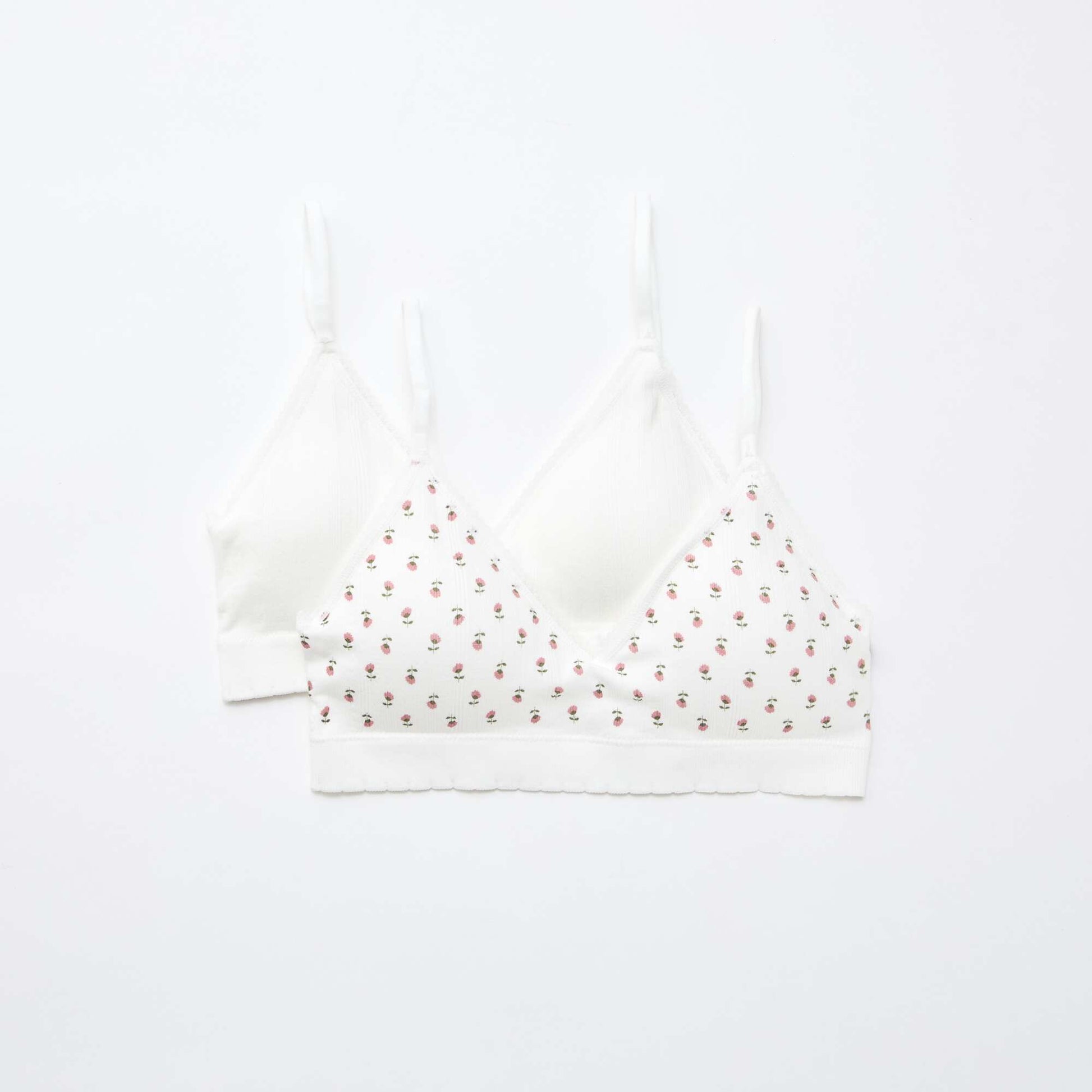 Lot de 2 brassières triangle en rib BLANC