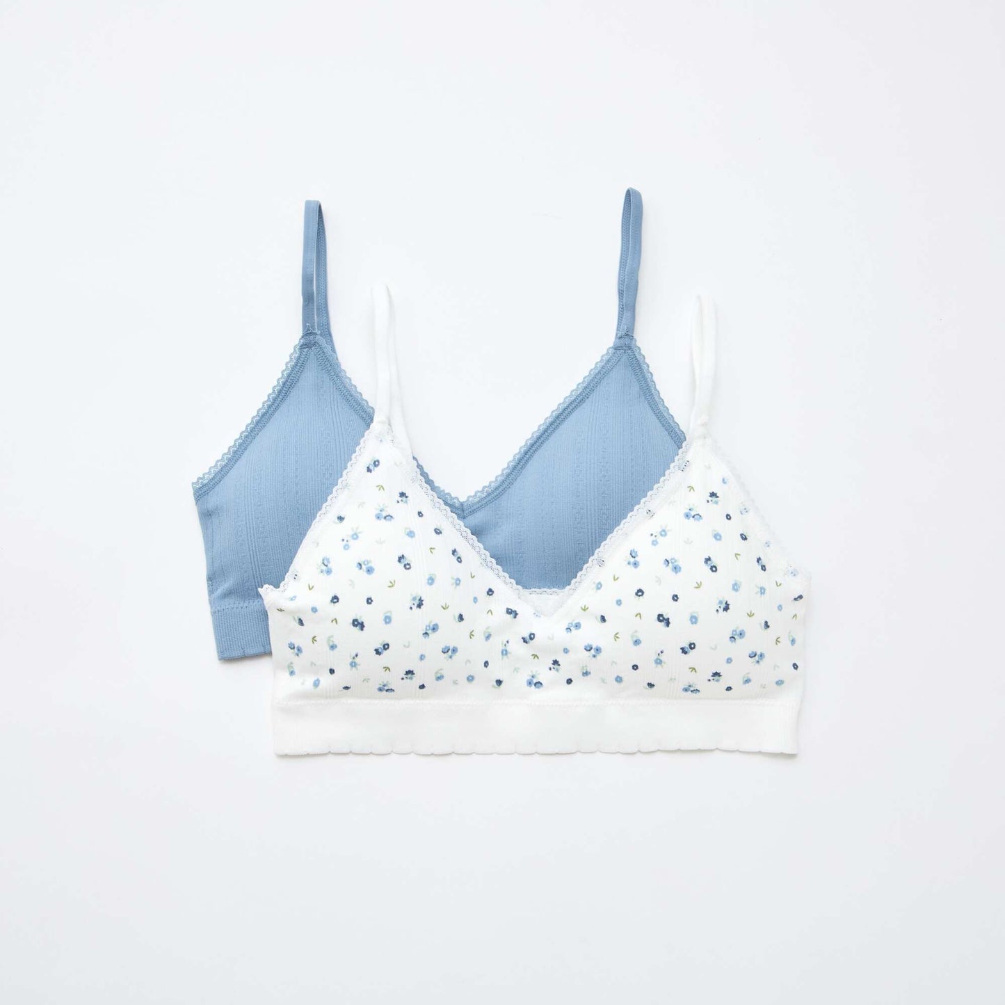 Lot de 2 brassières triangle en rib BLANC/BLEU