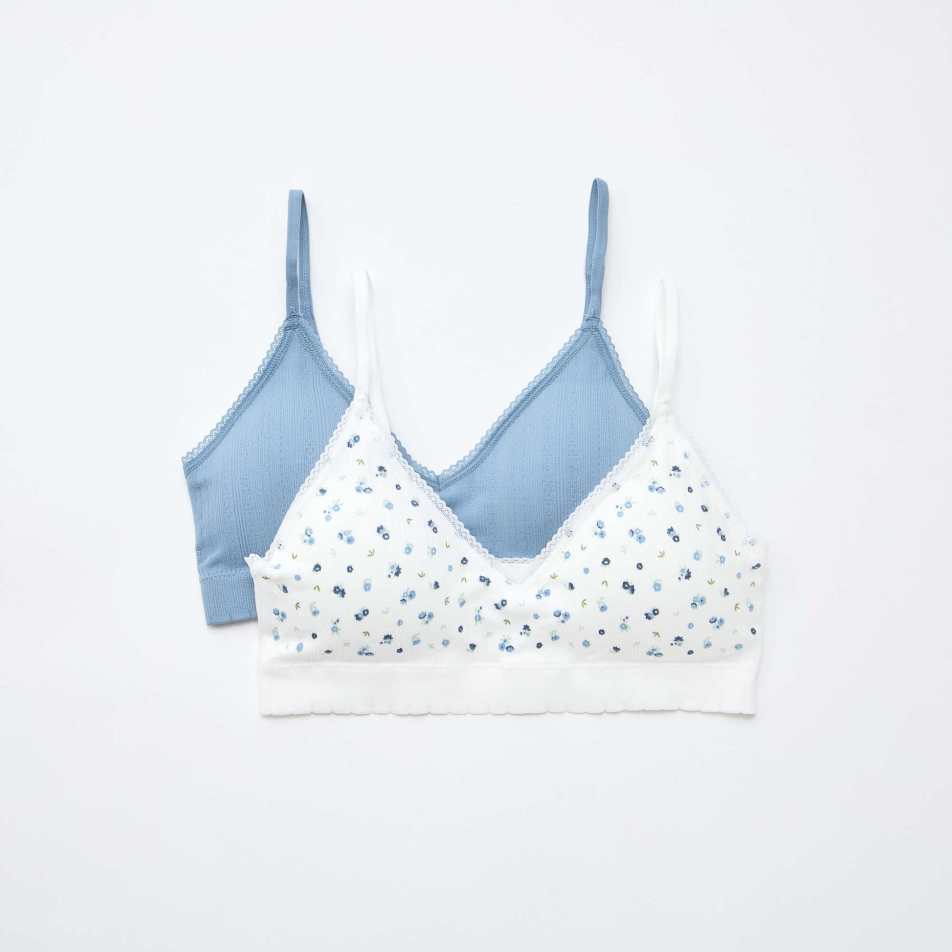 Lot de 2 brassières triangle en rib BLANC/BLEU
