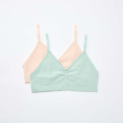 Lot de 2 brassières en maille reliefée VERT/ROSE