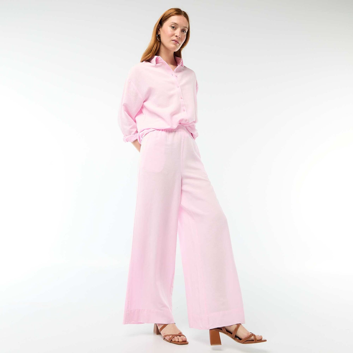 Pantalon palazzo en lin mélangé ROSE