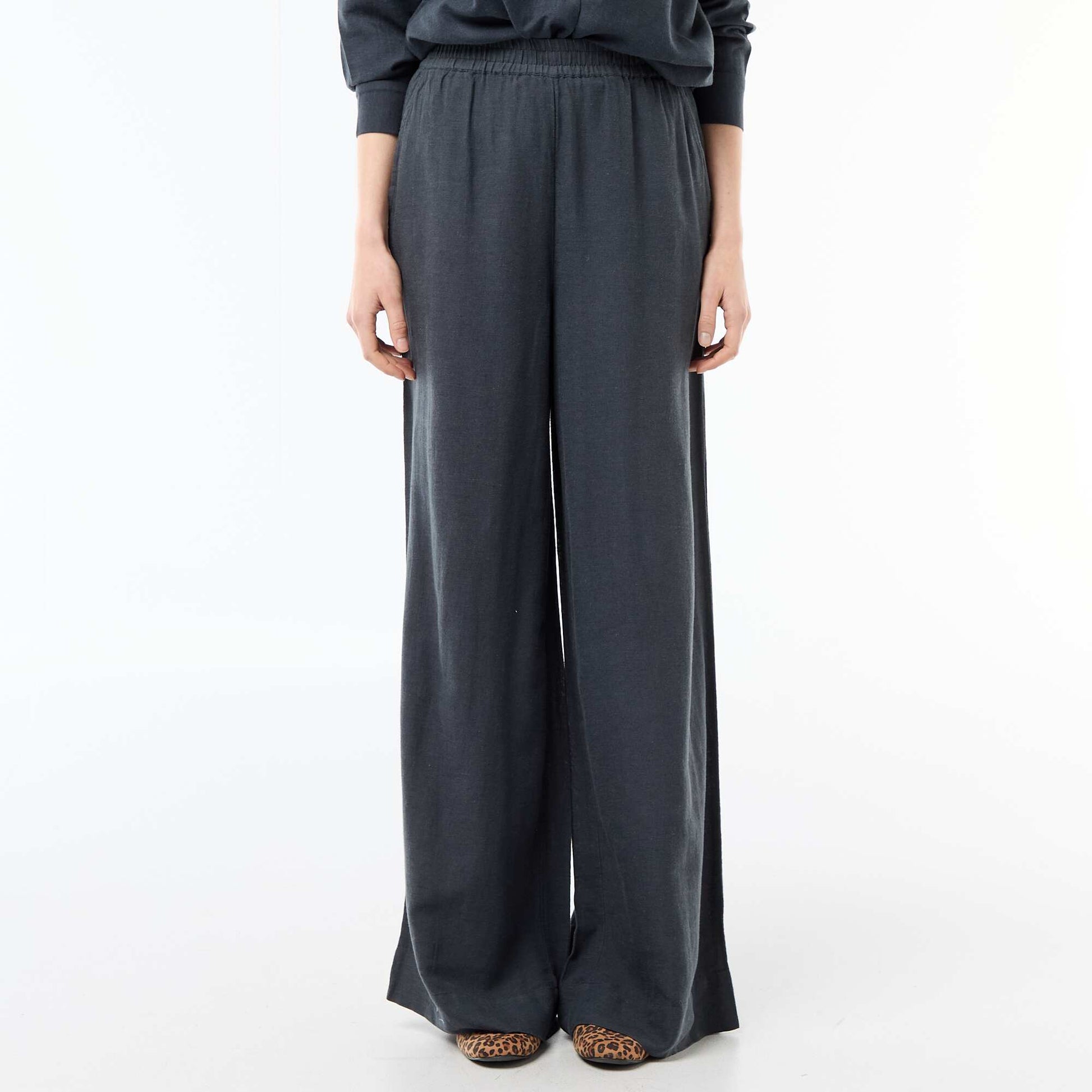 Pantalon palazzo en lin mélangé BLEU
