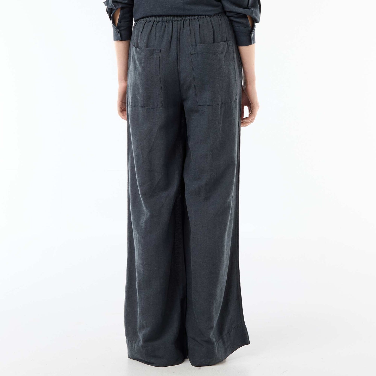 Pantalon palazzo en lin mélangé BLEU