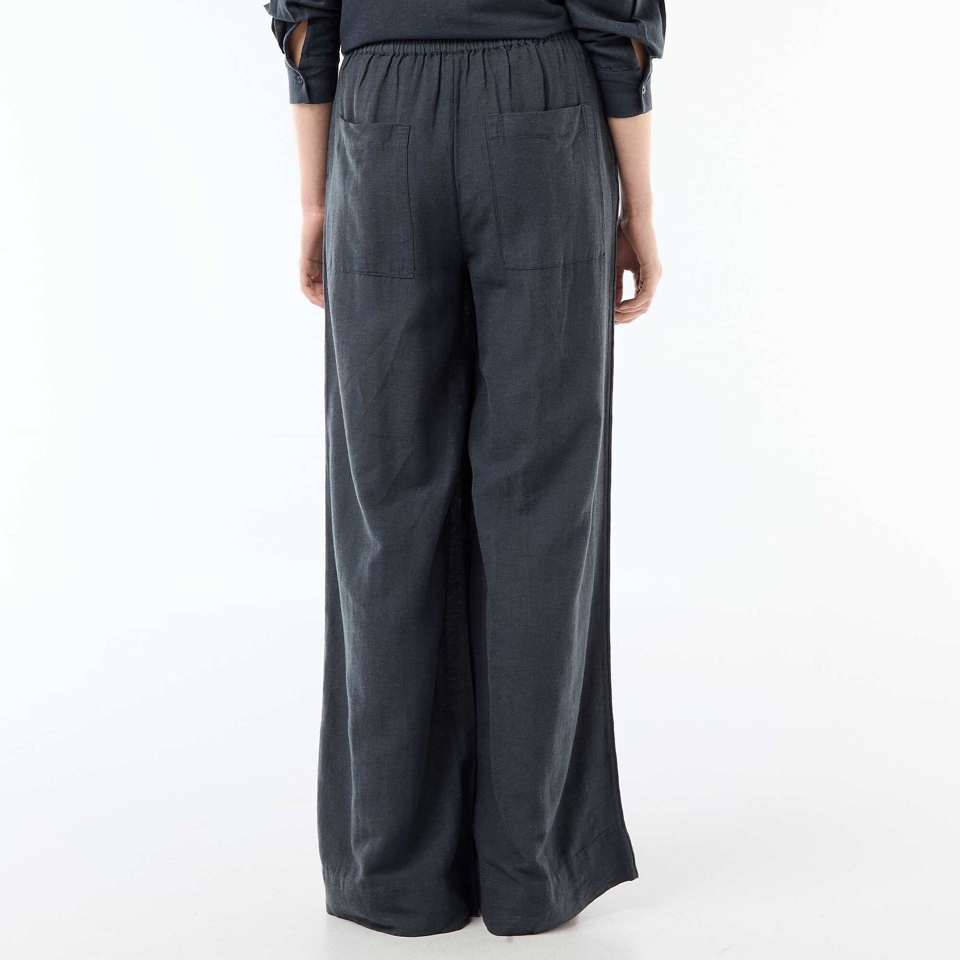 Pantalon palazzo en lin mélangé BLEU
