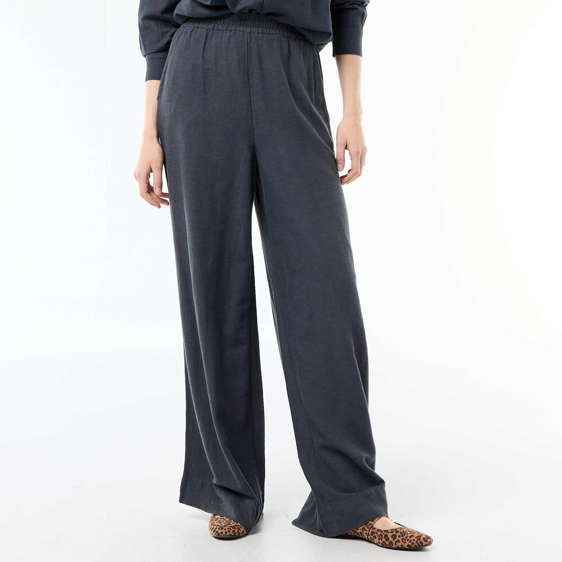 Pantalon palazzo en lin mélangé BLEU