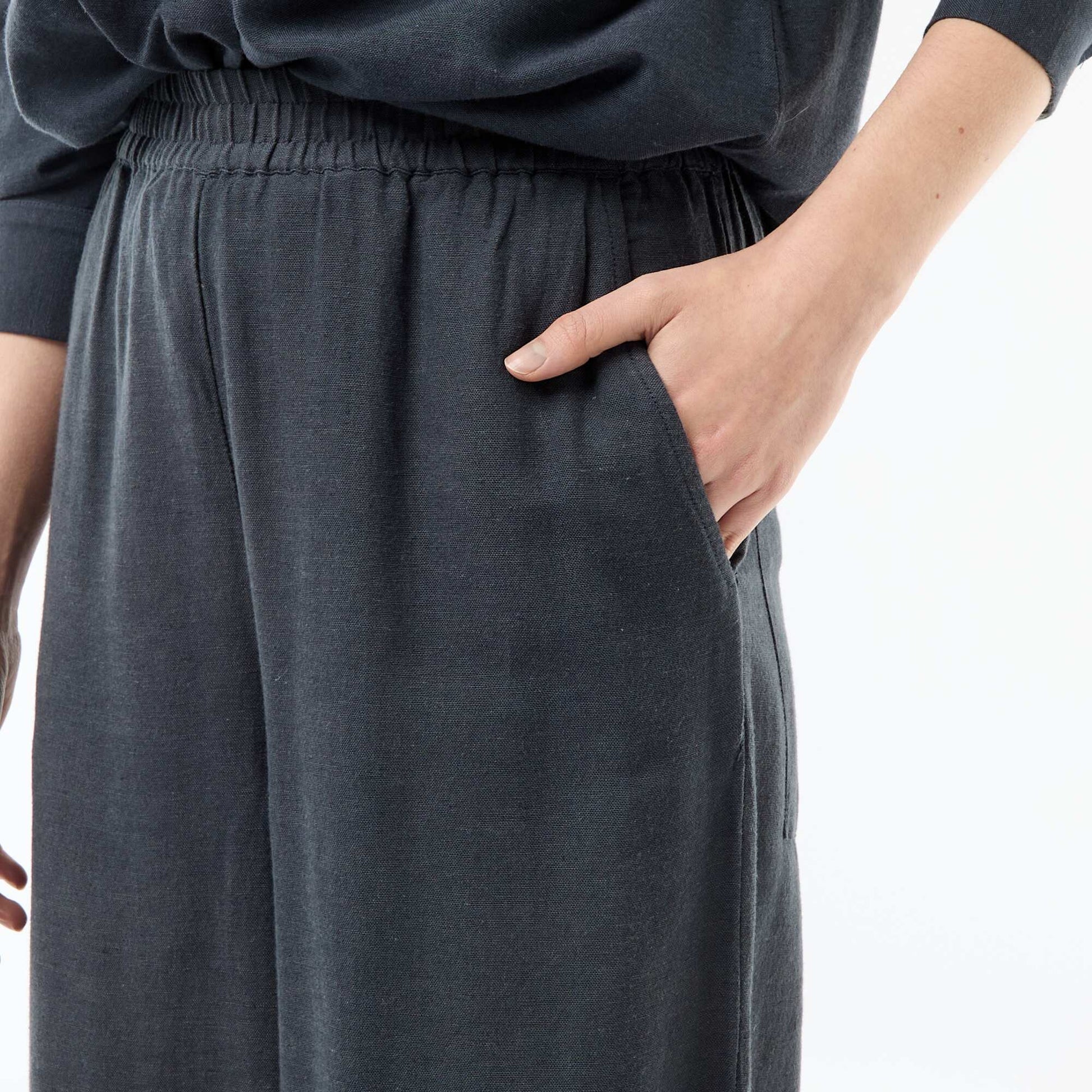 Pantalon palazzo en lin mélangé BLEU