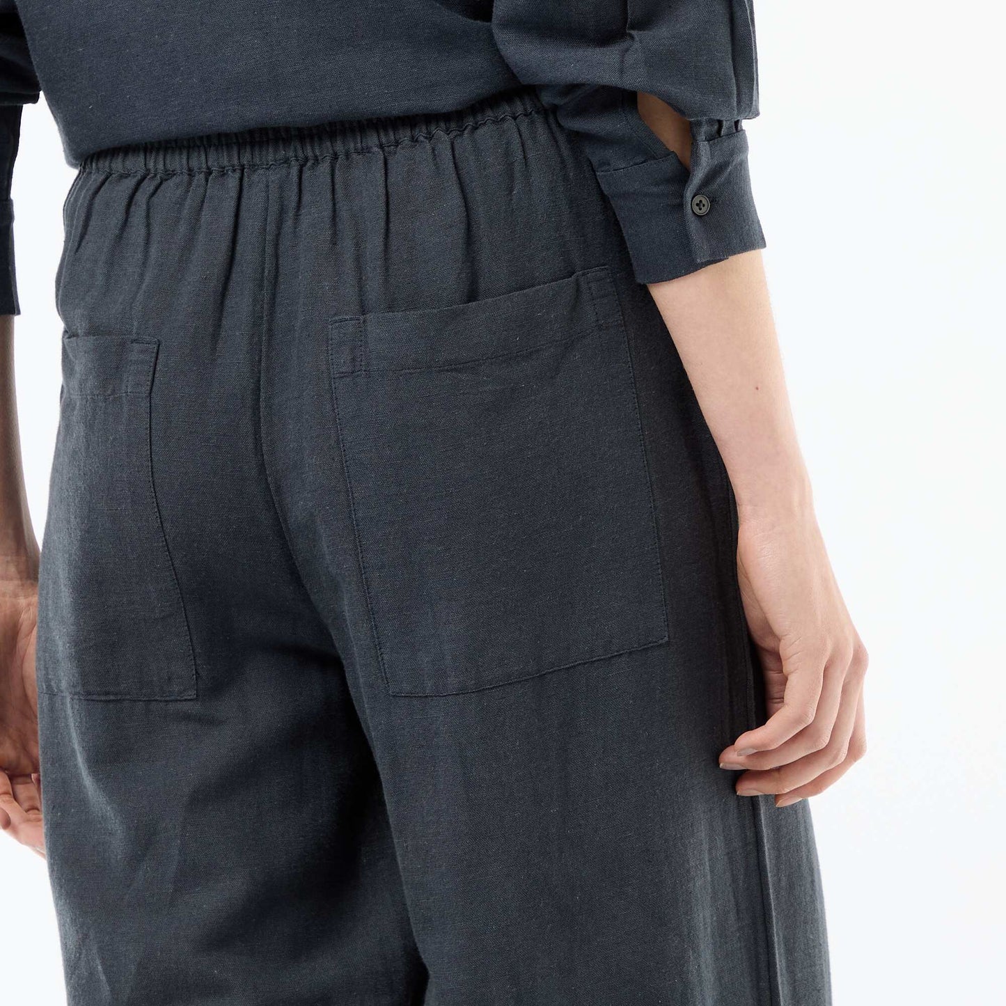 Pantalon palazzo en lin mélangé BLEU