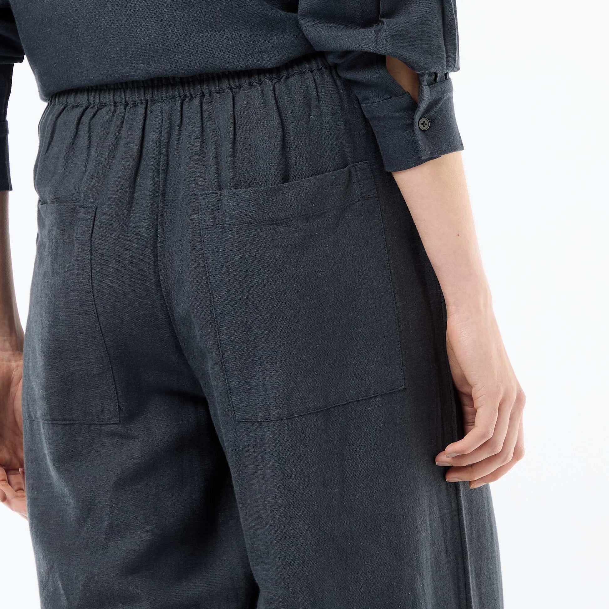 Pantalon palazzo en lin mélangé BLEU