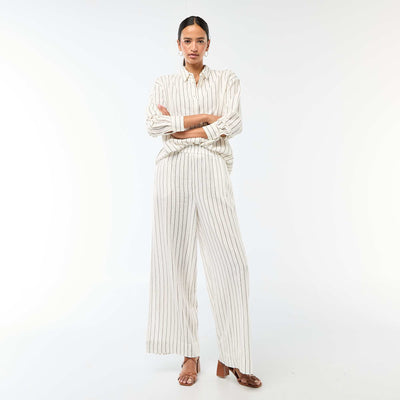Pantalon palazzo en lin mélangé BLANC