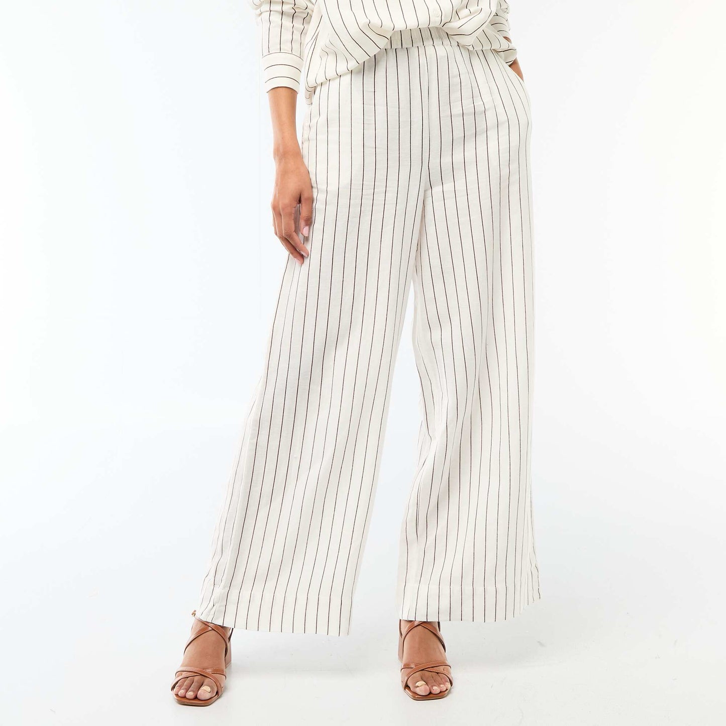 Pantalon palazzo en lin mélangé BLANC