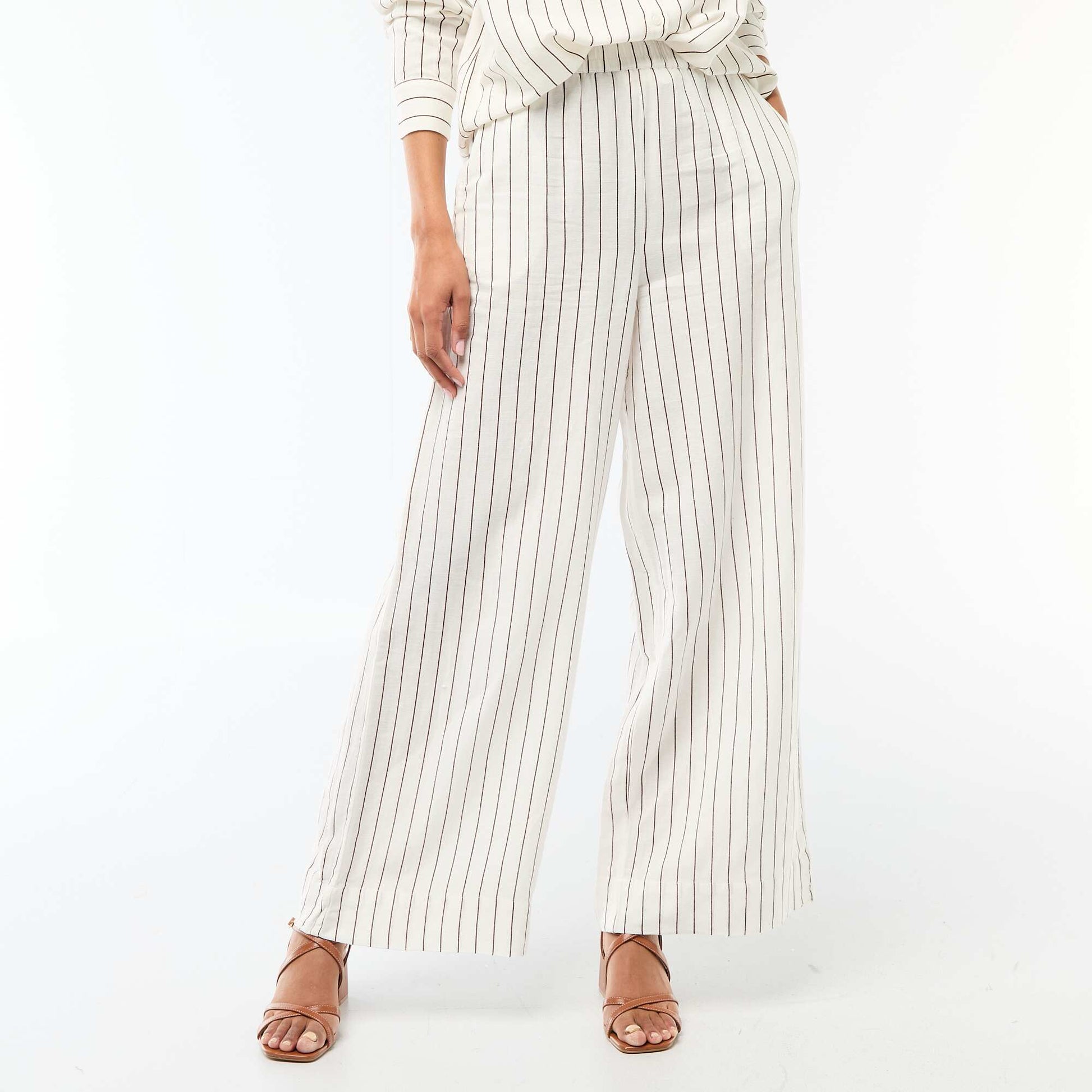 Pantalon palazzo en lin mélangé BLANC
