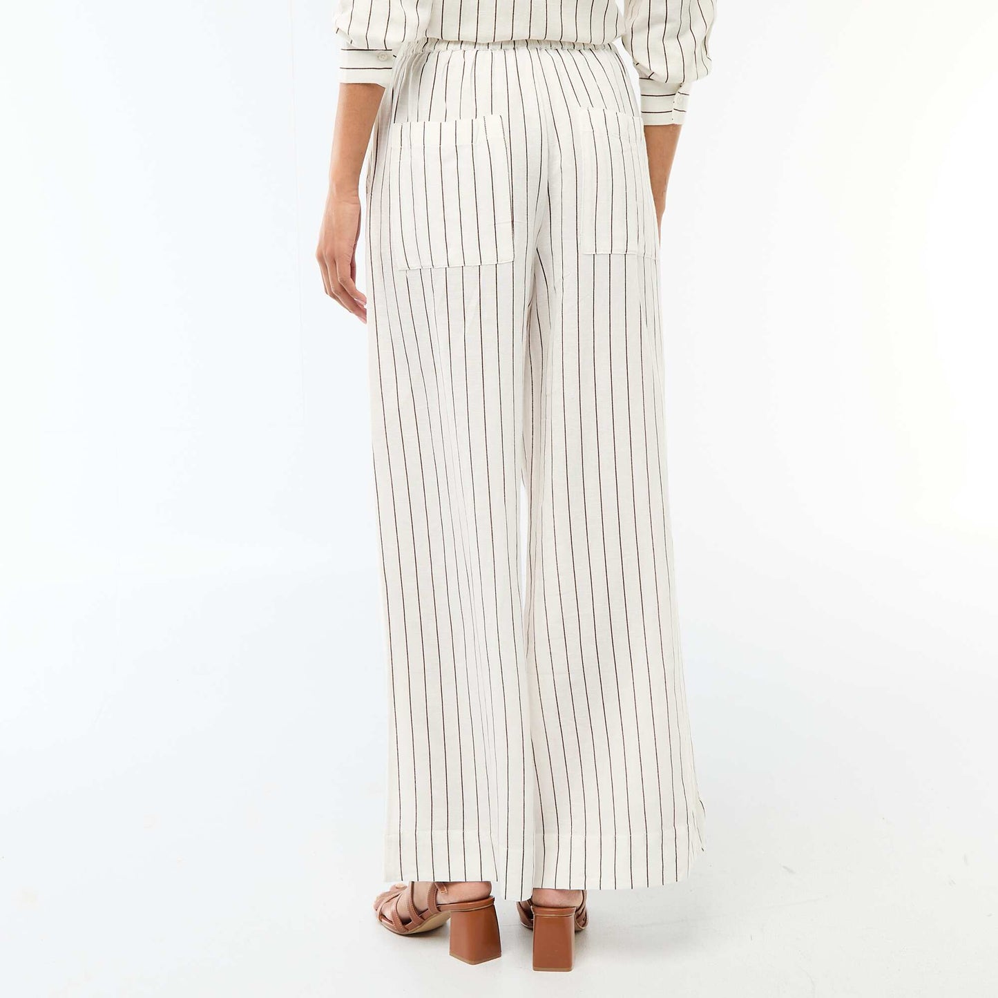 Pantalon palazzo en lin mélangé BLANC