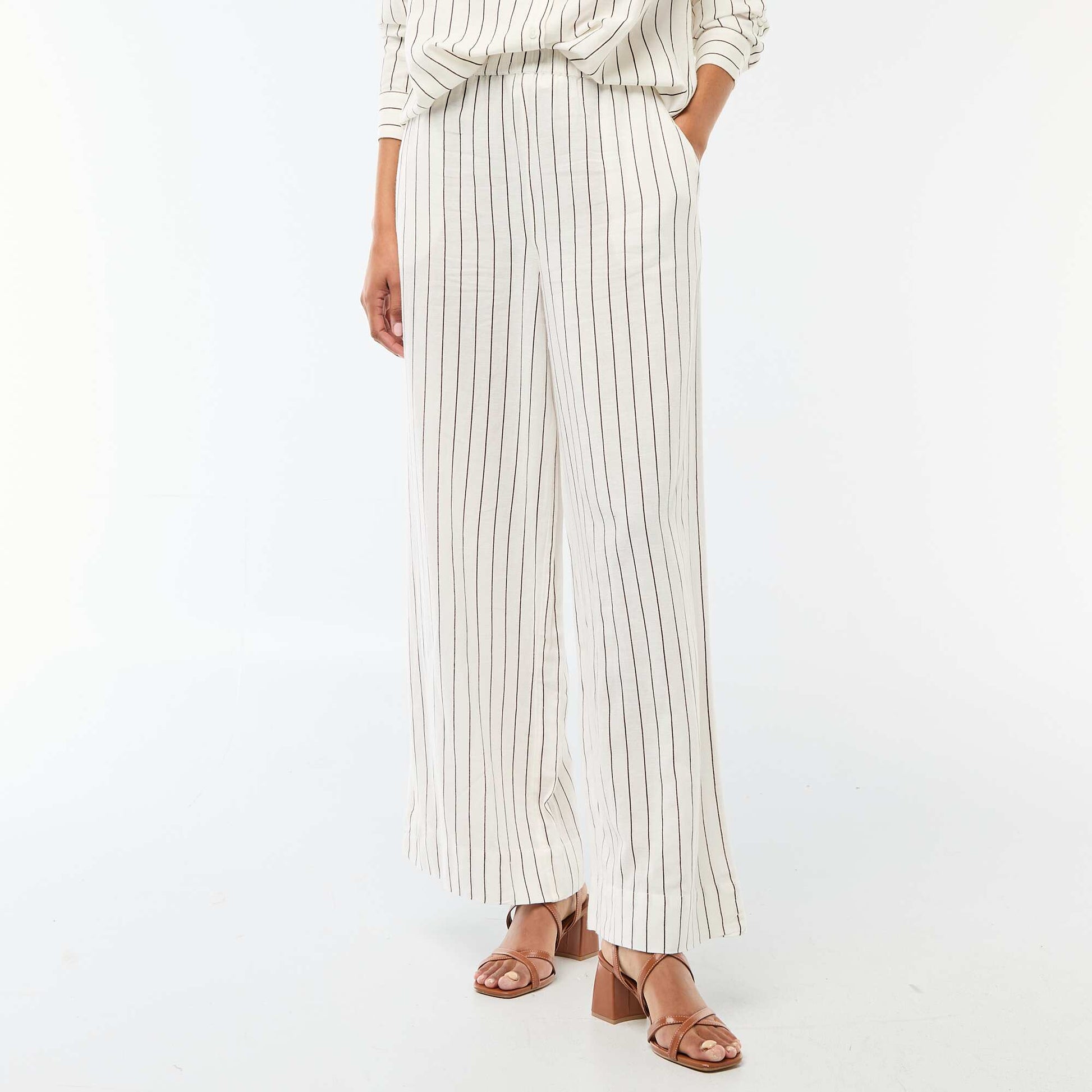 Pantalon palazzo en lin mélangé BLANC