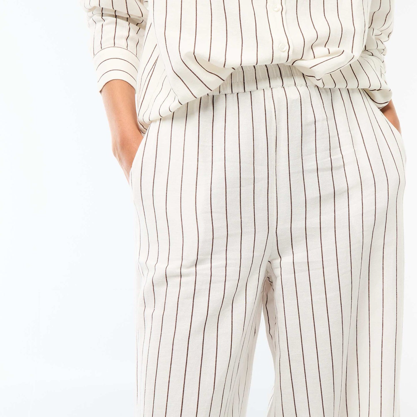 Pantalon palazzo en lin mélangé BLANC