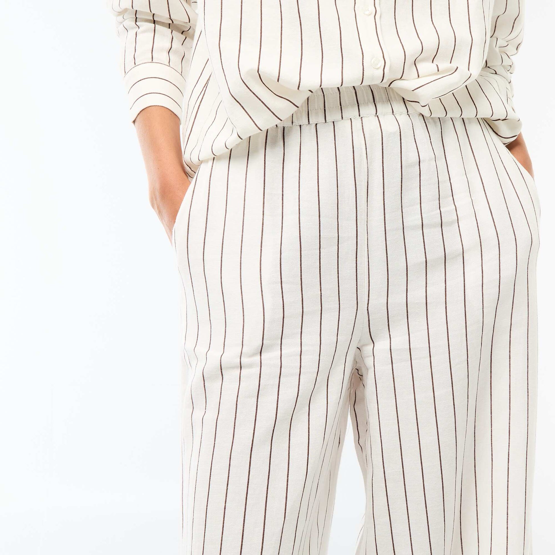 Pantalon palazzo en lin mélangé BLANC