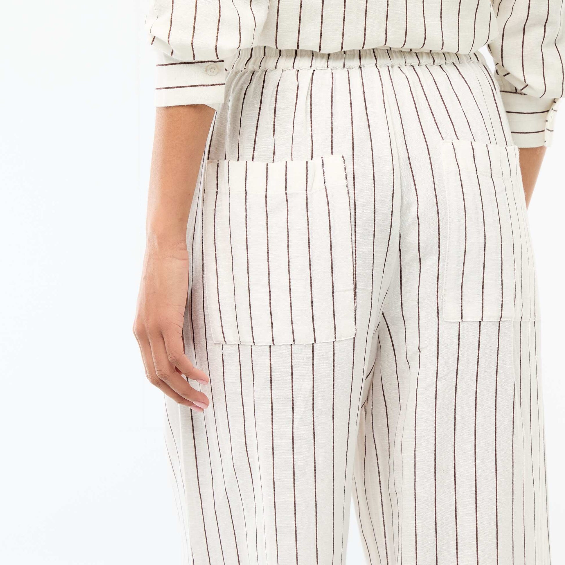 Pantalon palazzo en lin mélangé BLANC