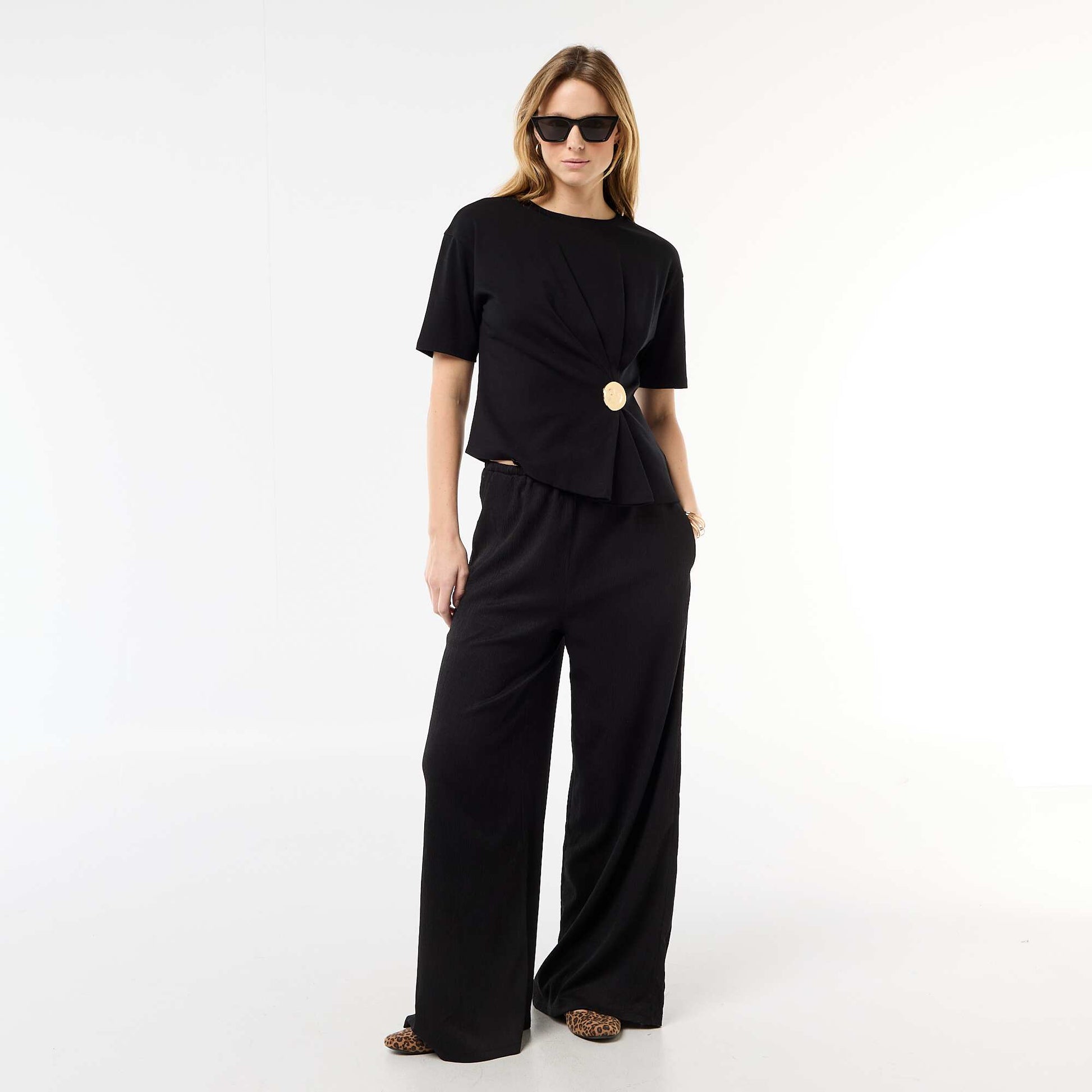 Pantalon large crêpé à 2 poches NOIR