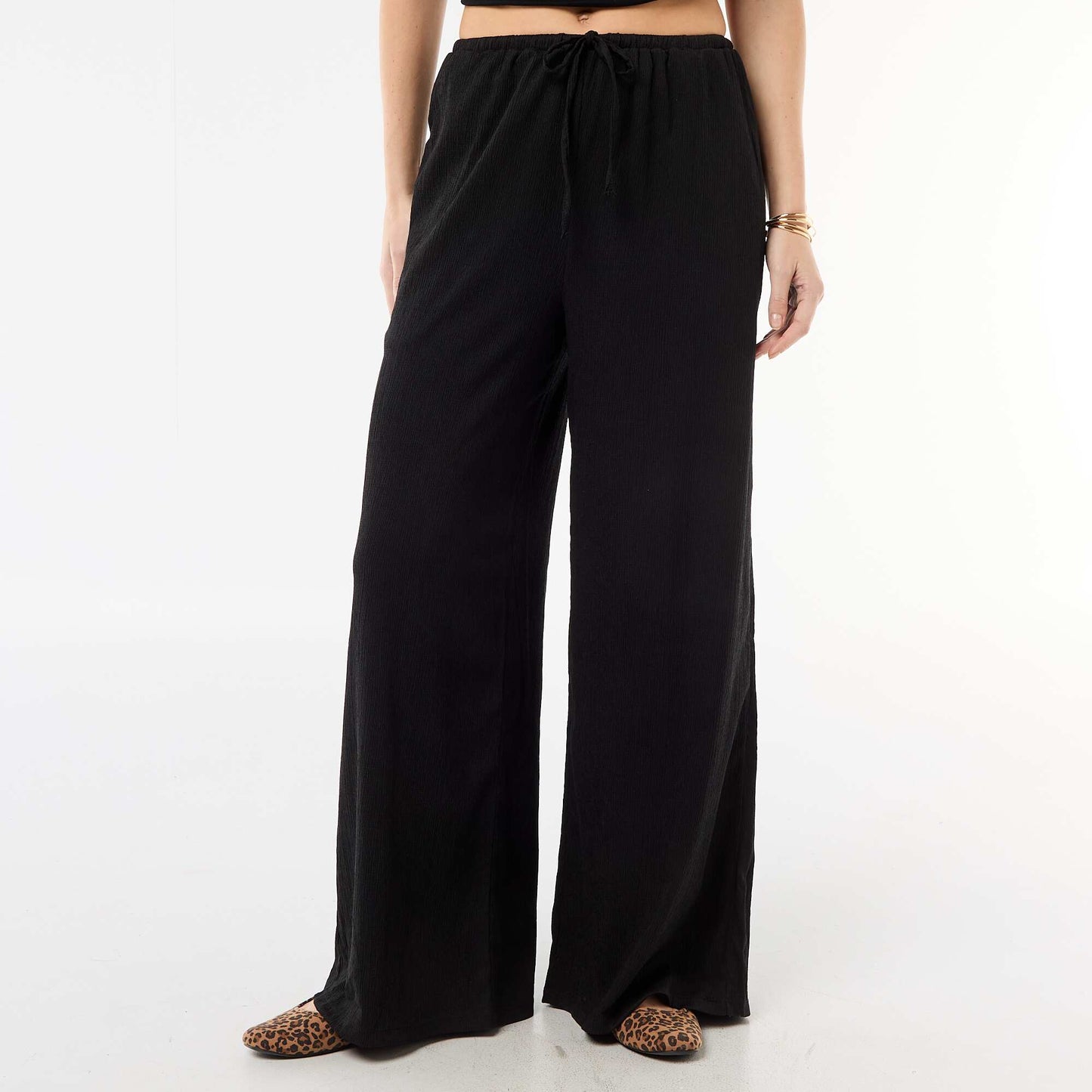 Pantalon large crêpé à 2 poches NOIR