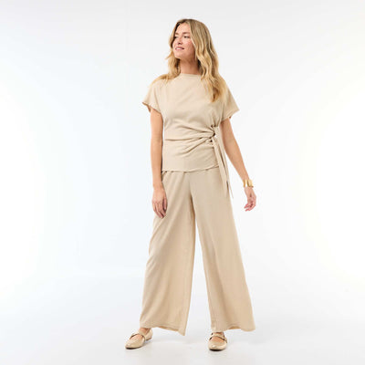 Pantalon large crêpé à 2 poches BEIGE