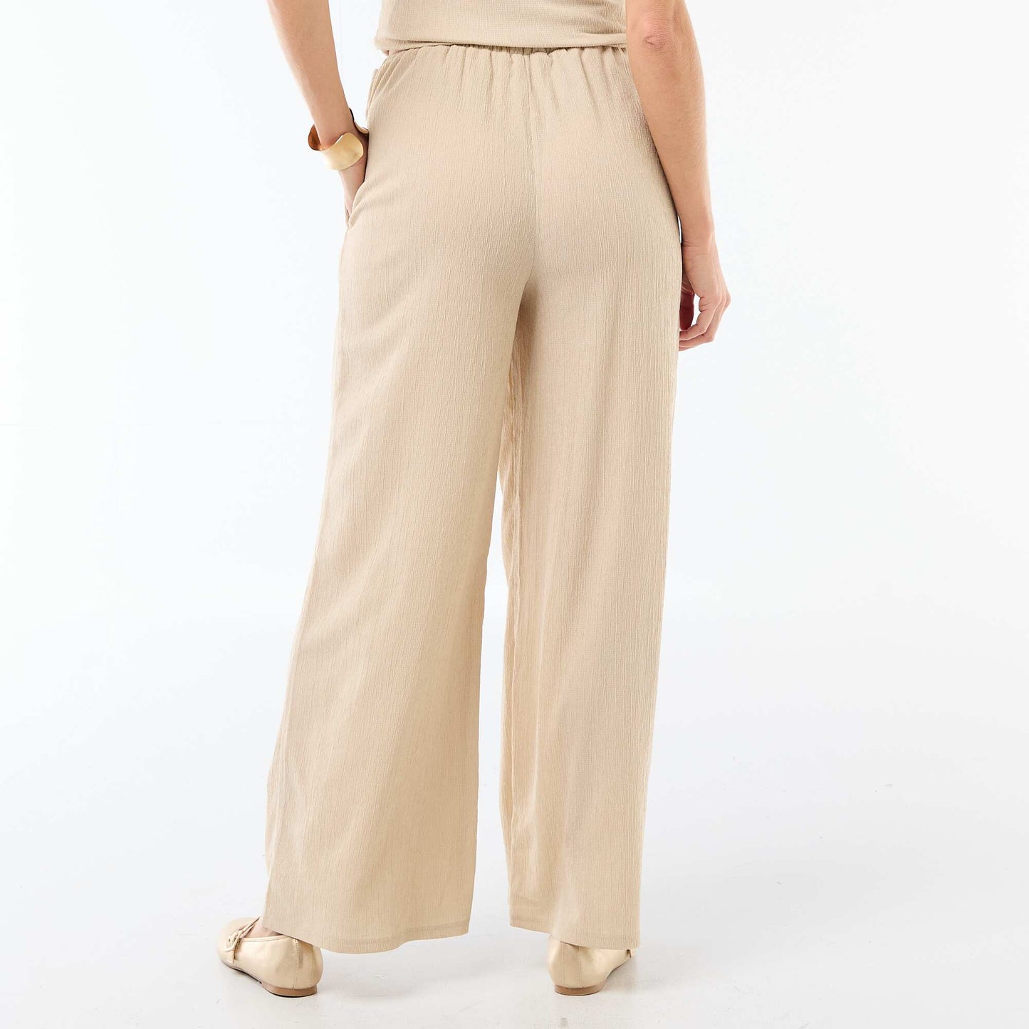 Pantalon large crêpé à 2 poches BEIGE