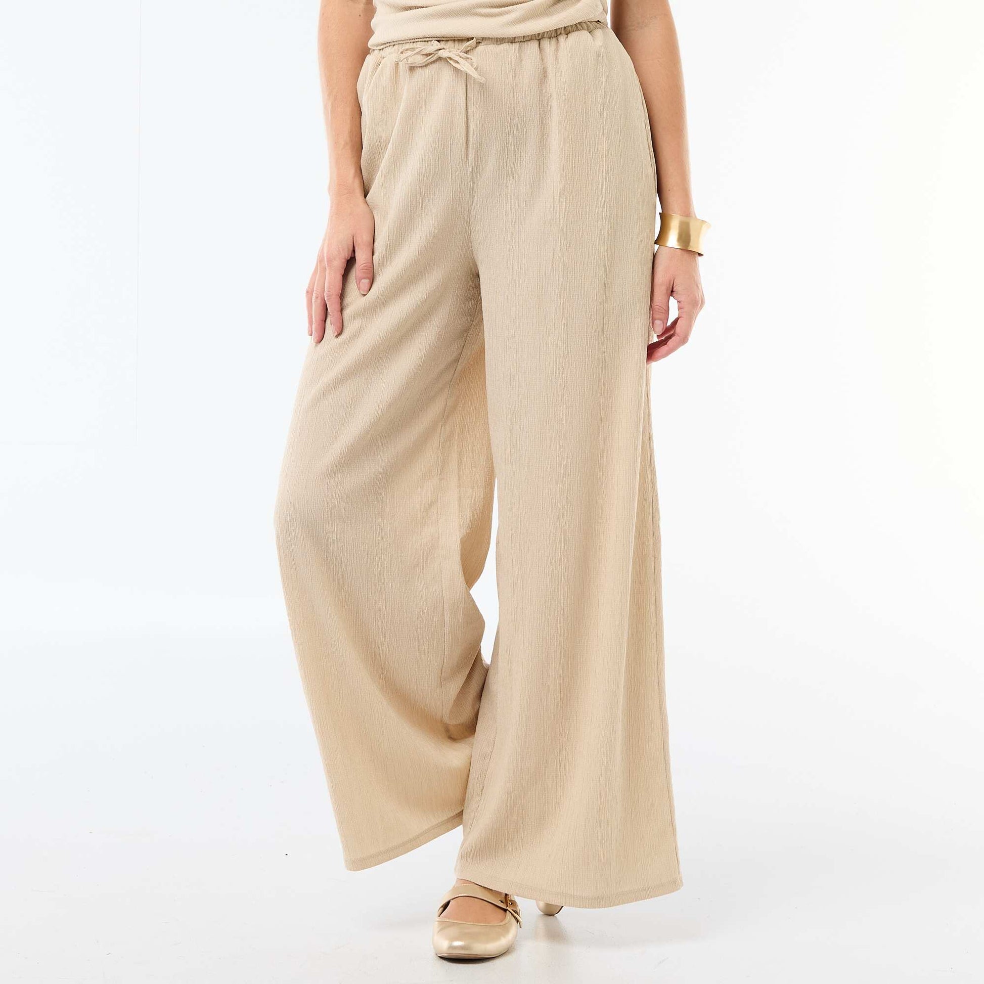 Pantalon large crêpé à 2 poches BEIGE