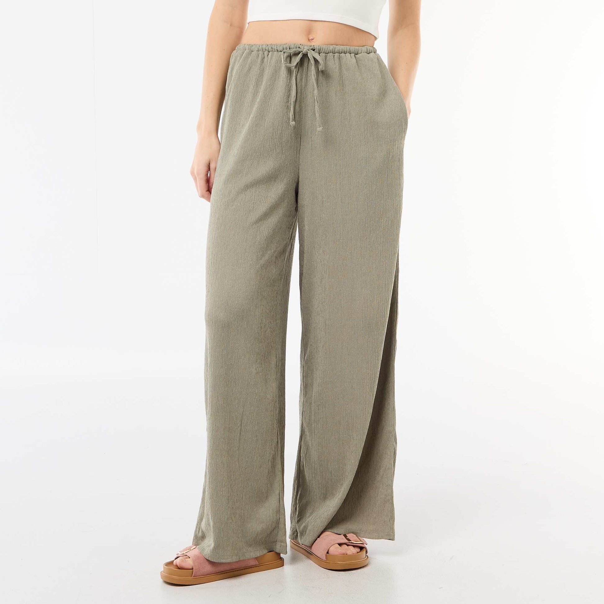 Pantalon large crêpé à 2 poches VERT