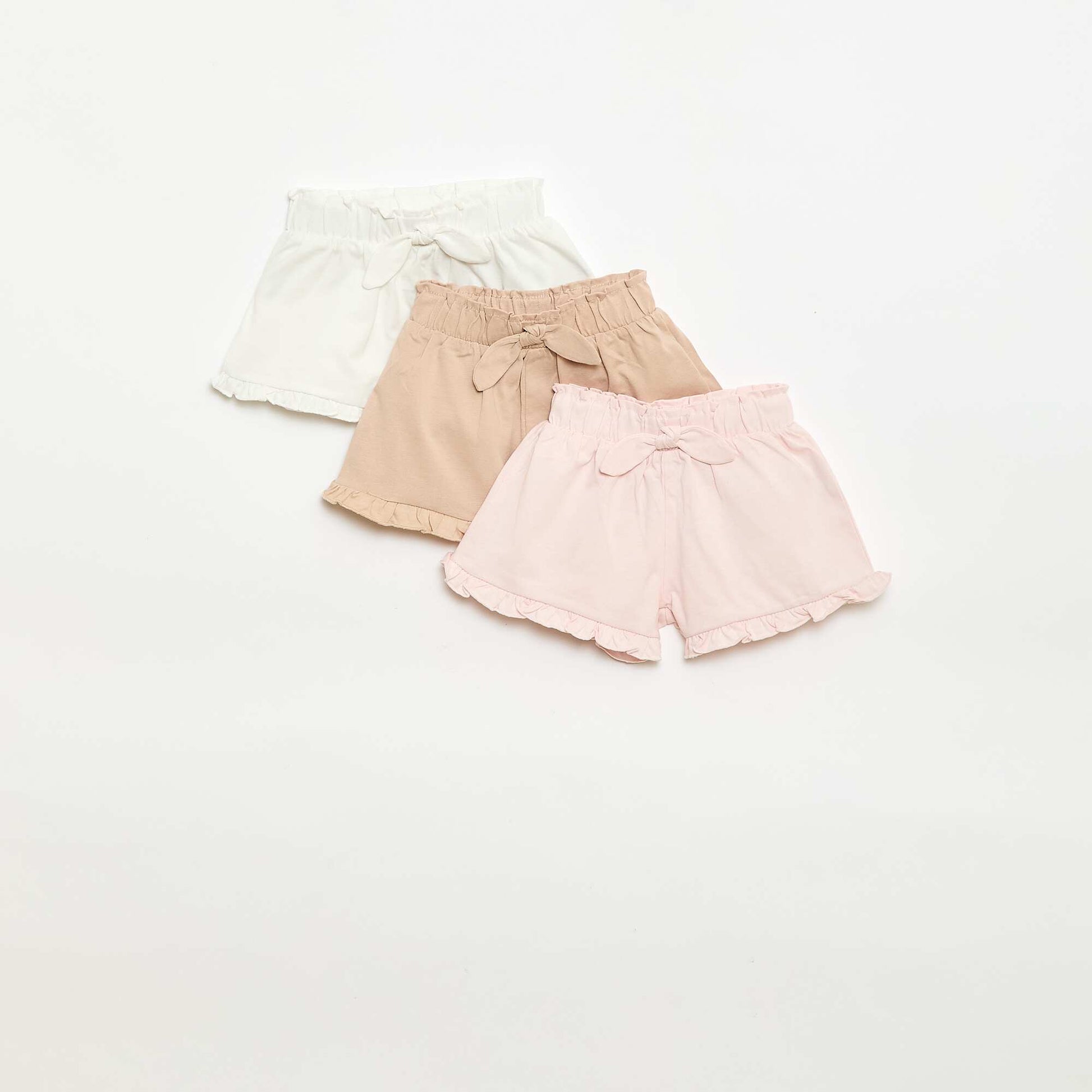 Lot de 3 shorts unis volantés BEIGE
