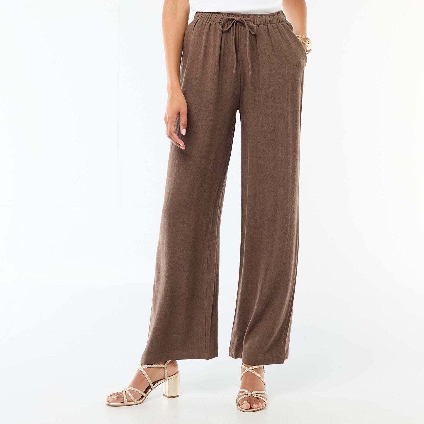 Pantalon en lin avec 2 poches MARRON