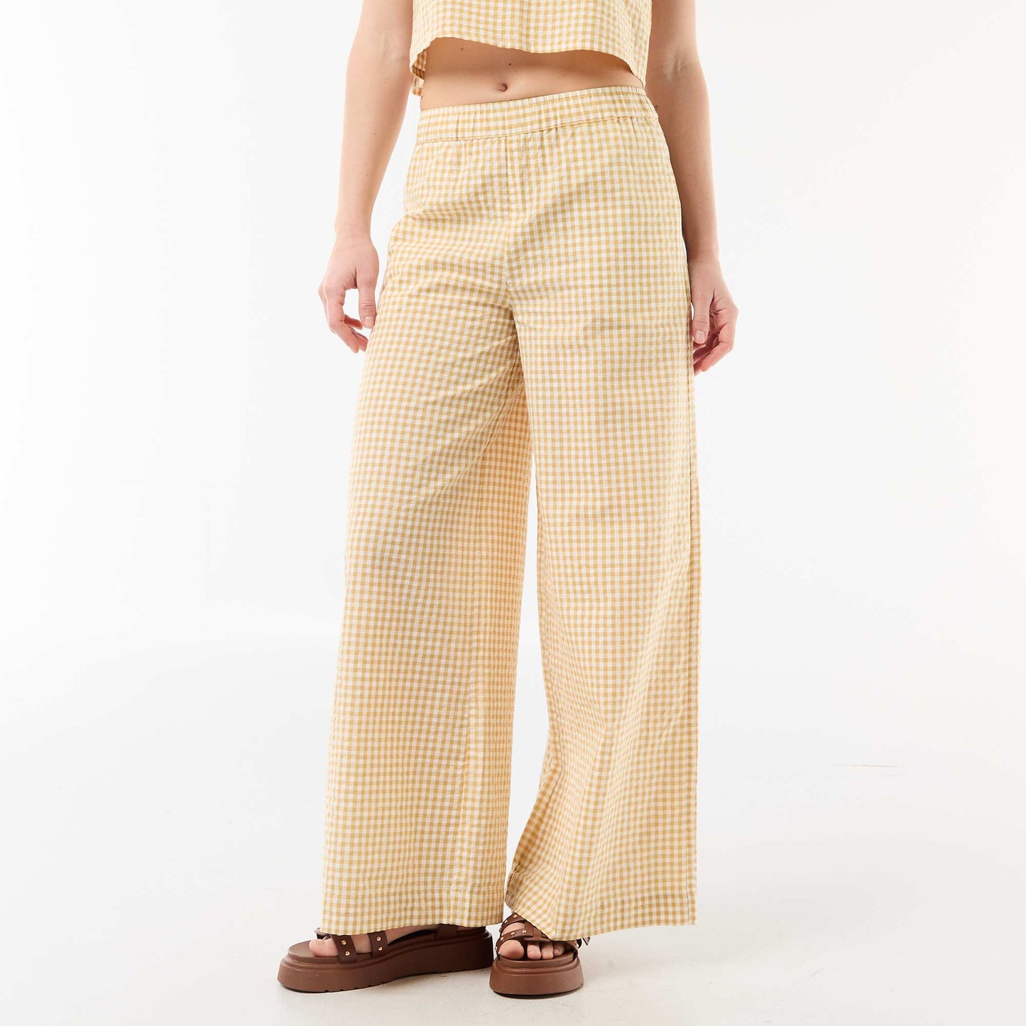 Pantalon large à motif Vichy BEIGE