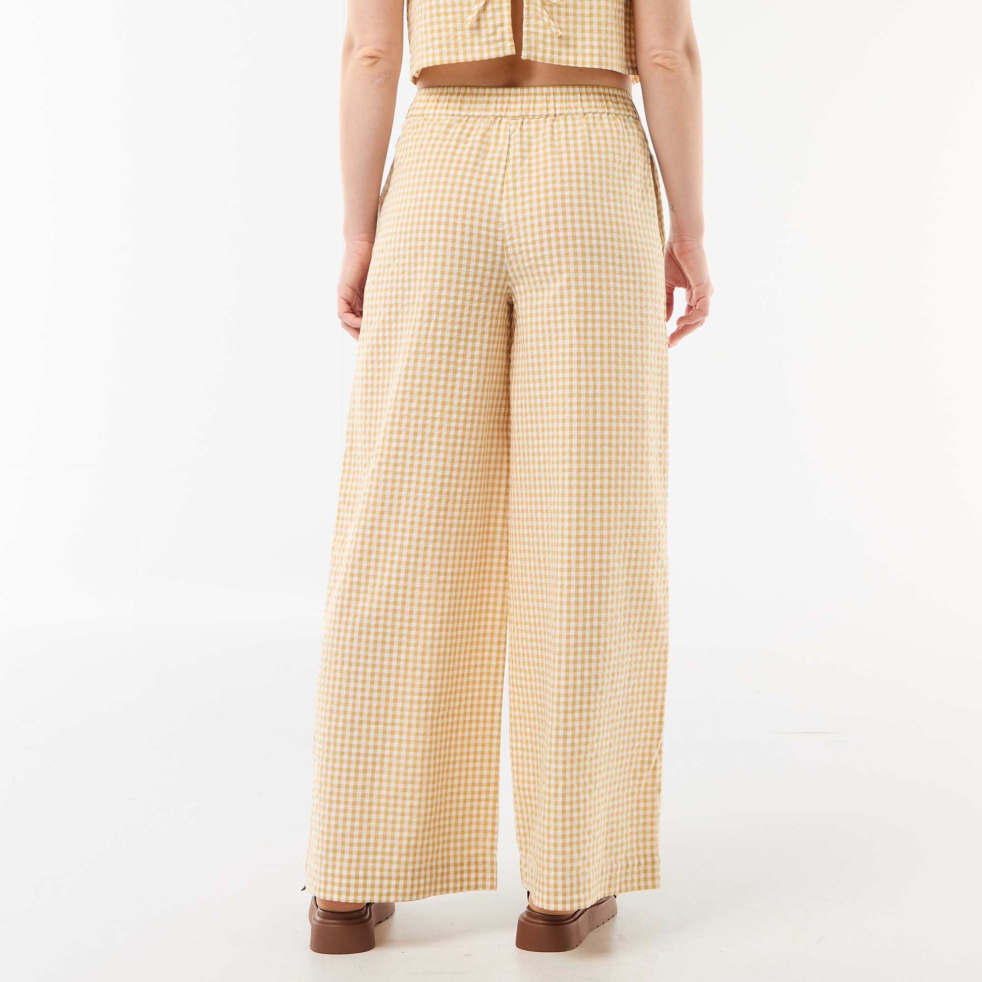 Pantalon large à motif Vichy BEIGE
