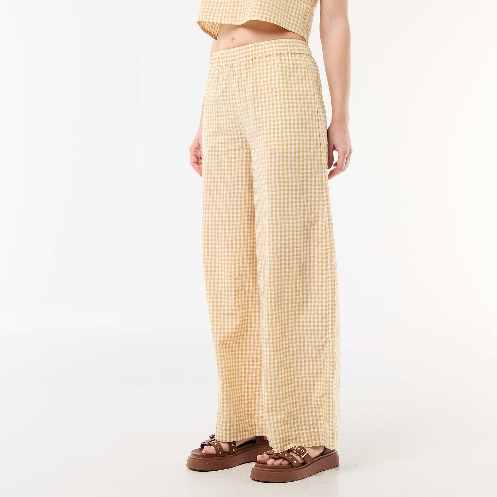 Pantalon large à motif Vichy BEIGE