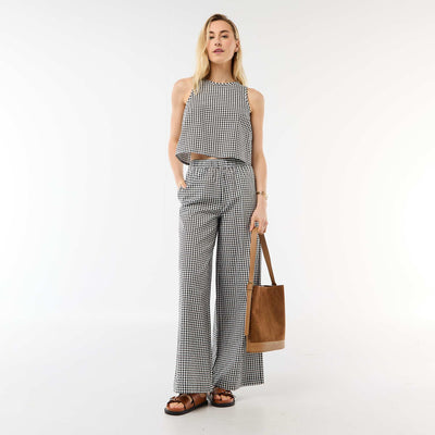 Pantalon large à motif Vichy NOIR