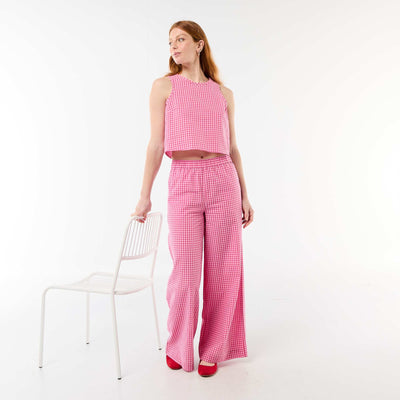 Pantalon large à motif Vichy ROSE