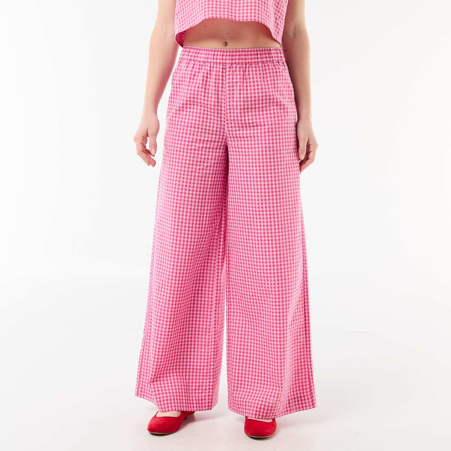 Pantalon large à motif Vichy ROSE