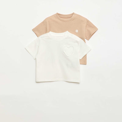 Lot de 2 T-shirts avec détail poitrine BEIGE