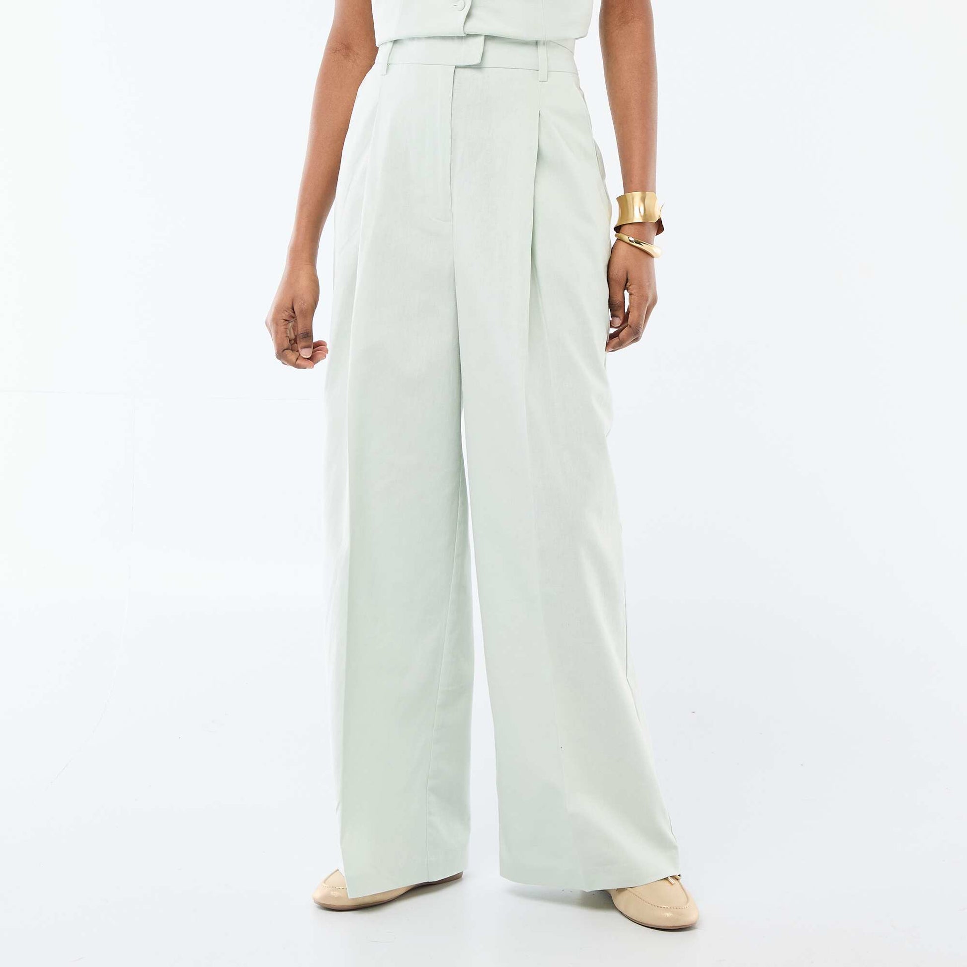 Pantalon large de cérémonie en lin mélangé BLEU