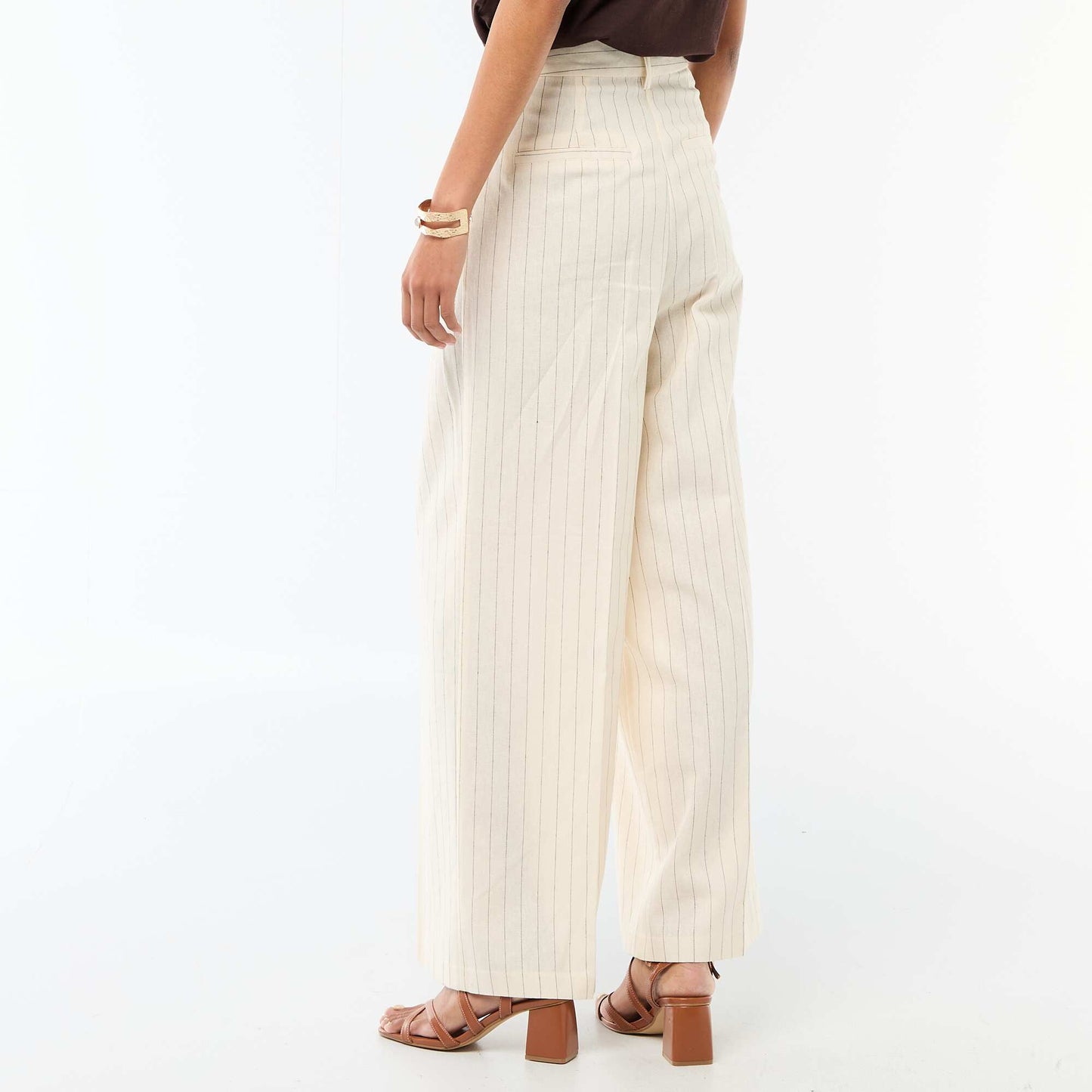 Pantalon large de cérémonie en lin mélangé BEIGE