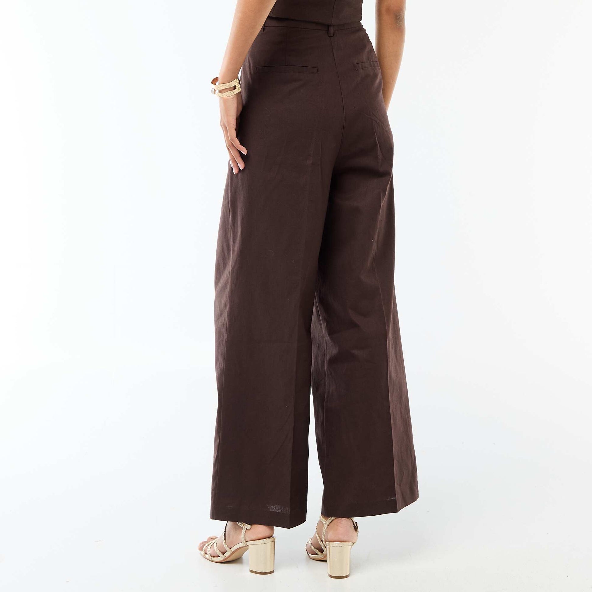 Pantalon large de cérémonie en lin mélangé MARRON