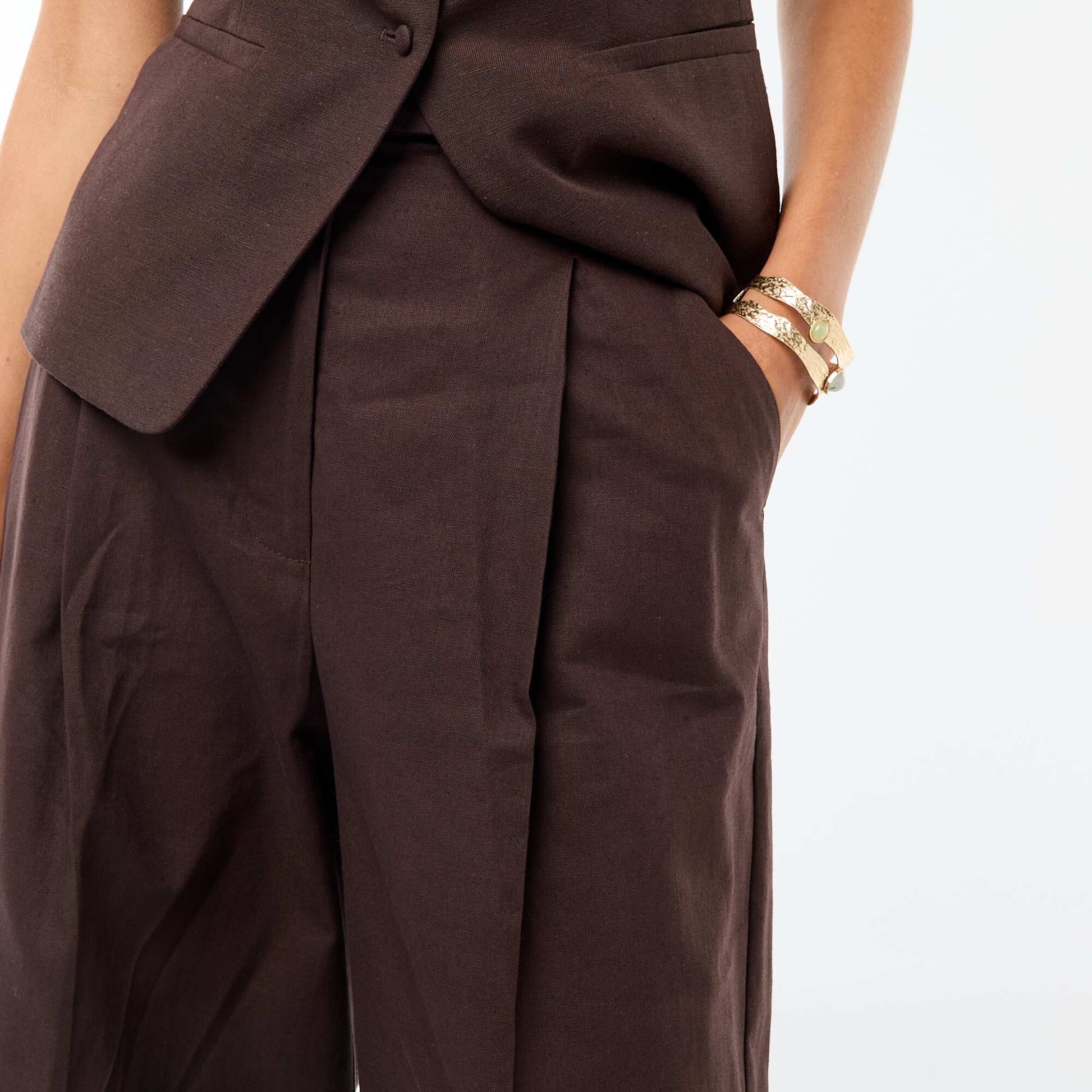 Pantalon large de cérémonie en lin mélangé MARRON