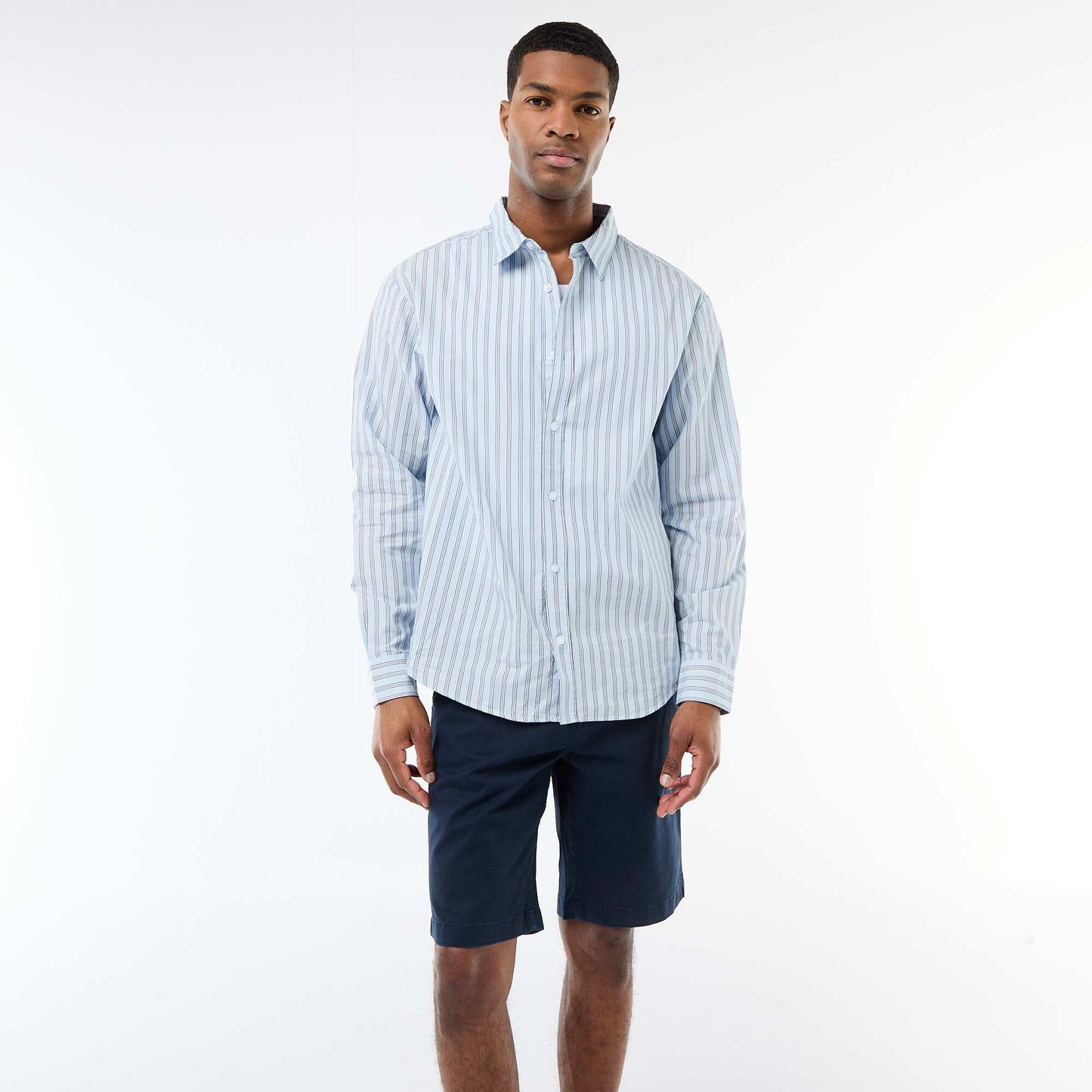 Chemise en coton à motif rayé BLEU