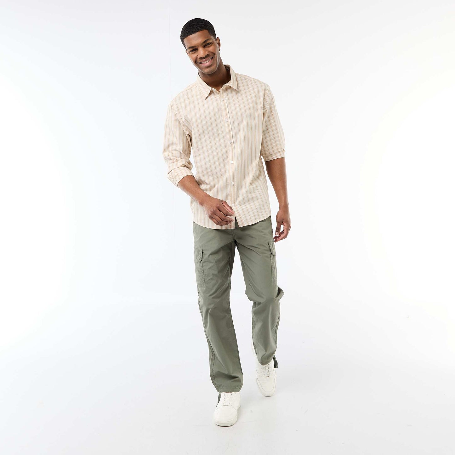 Chemise en coton à motif rayé BEIGE