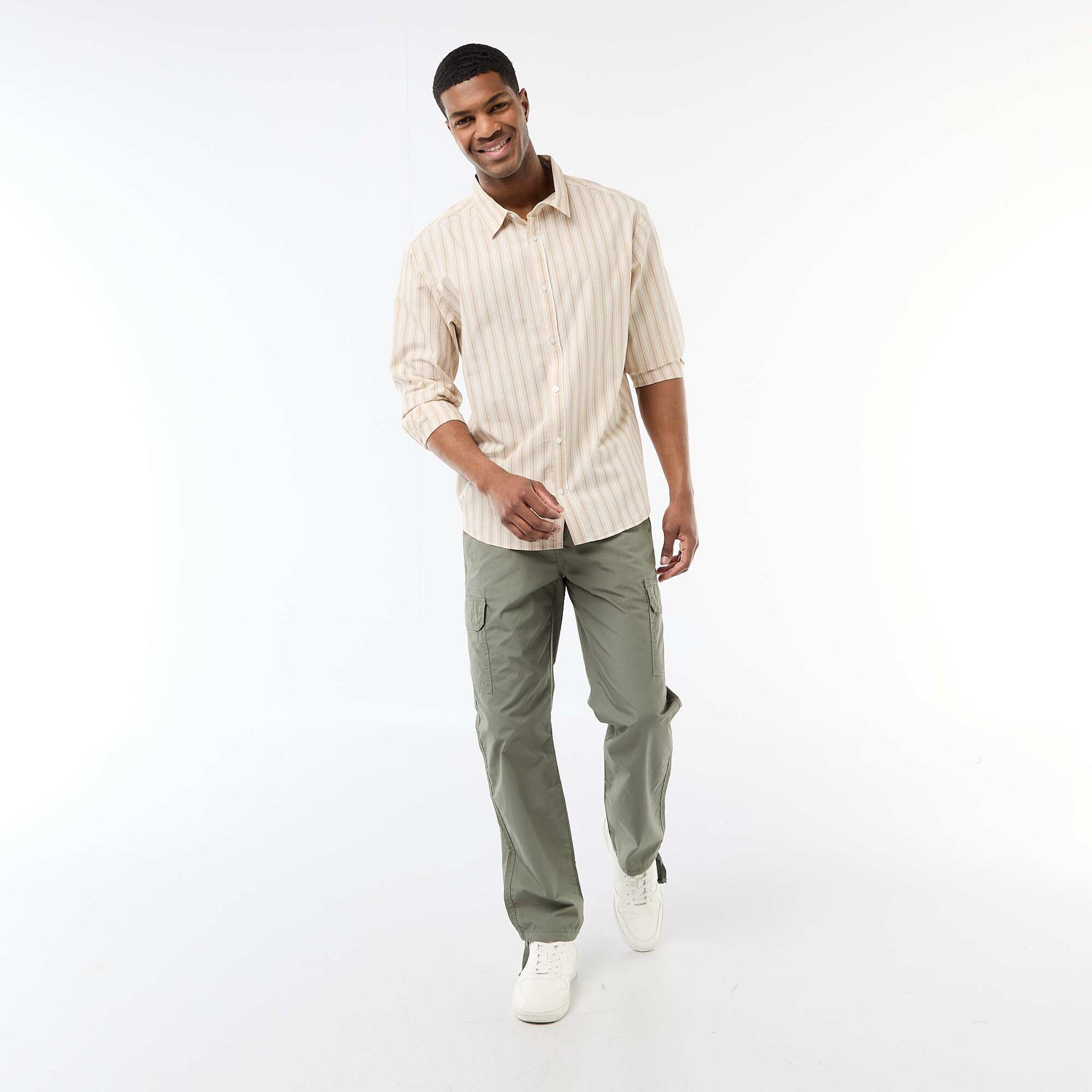 Chemise en coton à motif rayé BEIGE