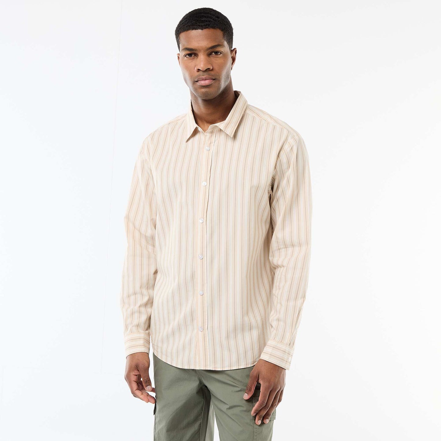 Chemise en coton à motif rayé BEIGE