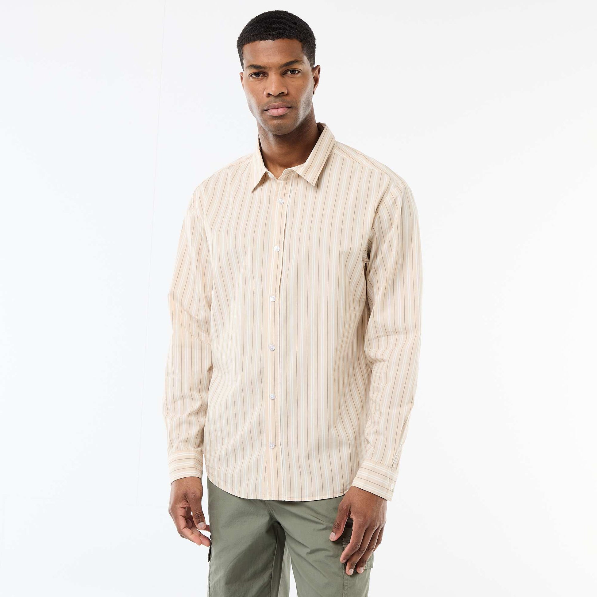 Chemise en coton à motif rayé BEIGE